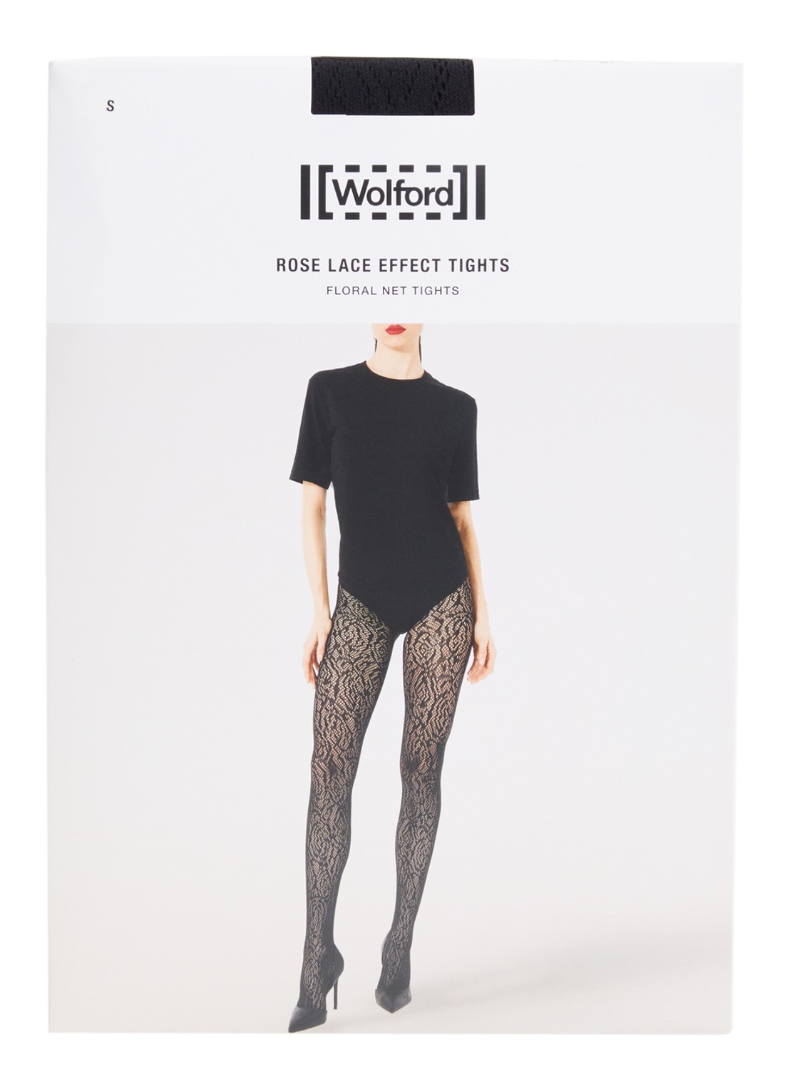 Wolford Rose Lace Effect netpanty  - voorkant zwart