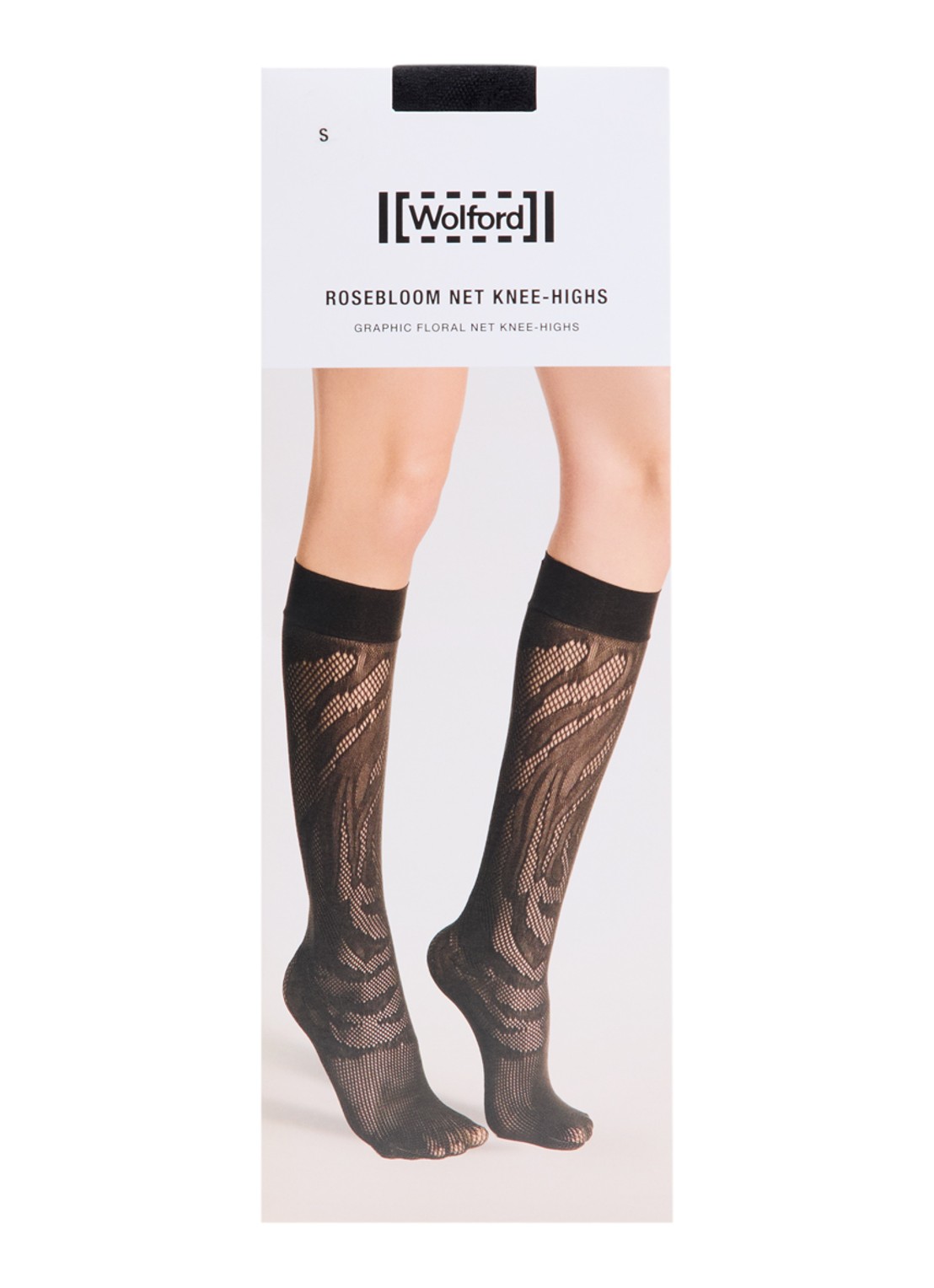 Wolford Rosebloom kniekousen met opengewerkt dessin - voorkant zwart