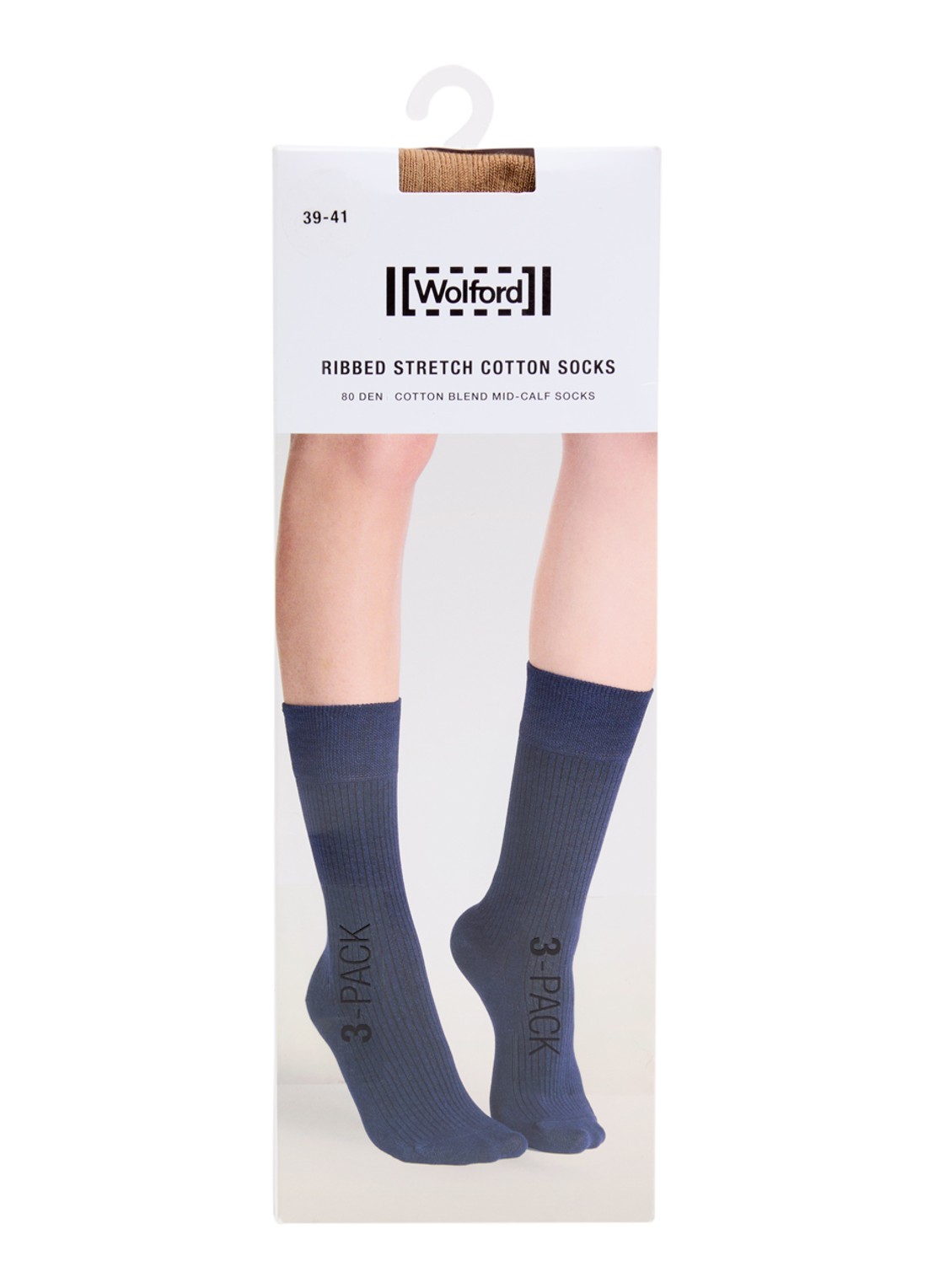 Wolford Sokken met ribstructuur in 3-pack - voorkant zand