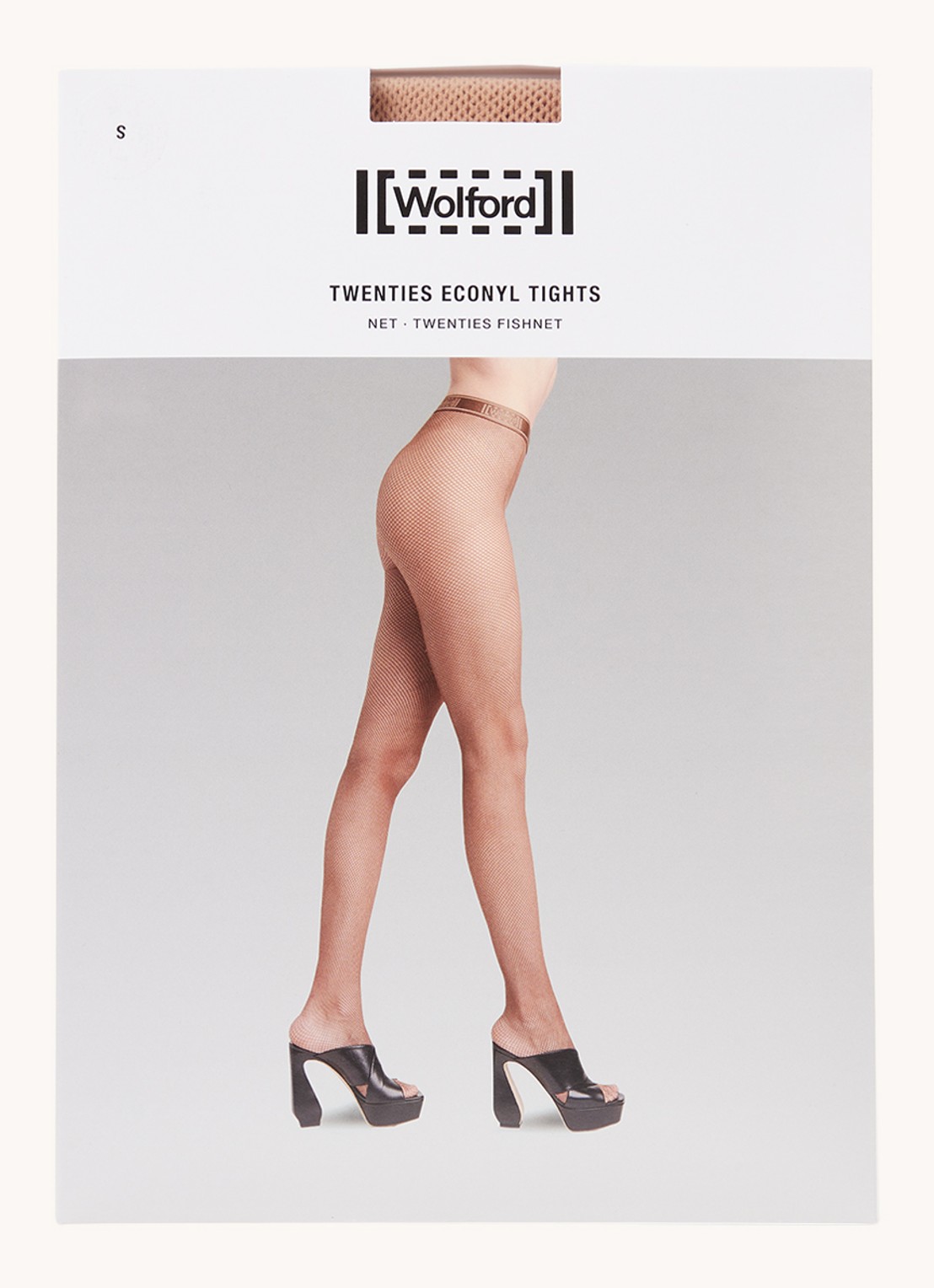 Wolford Twenties  netpanty met logoband - voorkant beige