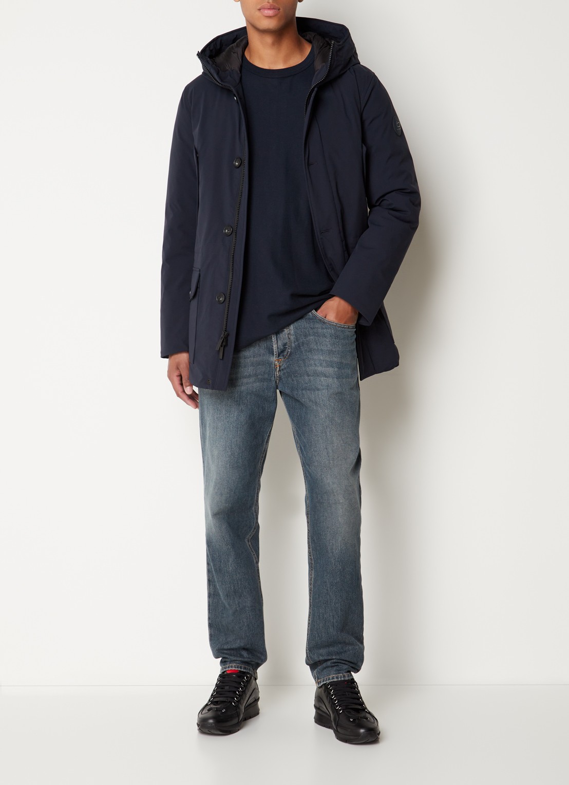 Woolrich Artic parka met donsvulling en klepzakken - voorkant 5 blauw