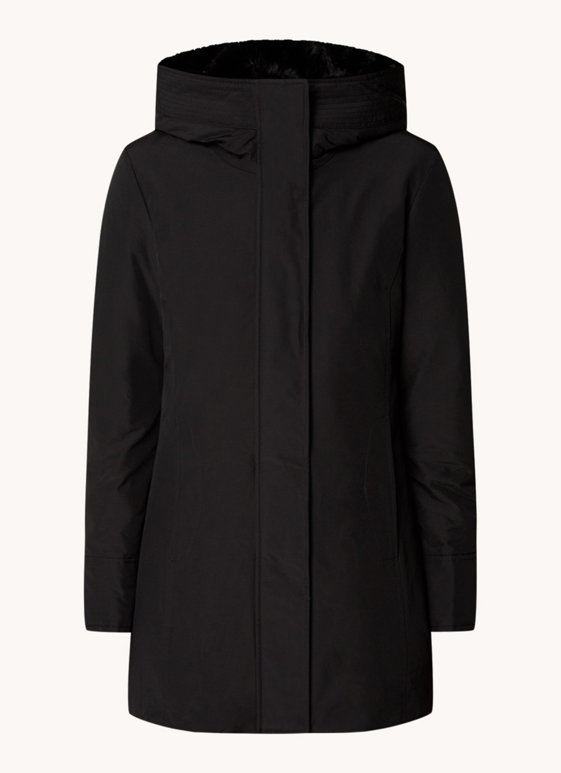 Woolrich Boulder gewatteerde jas met capuchon en steekzakken - voorkant zwart