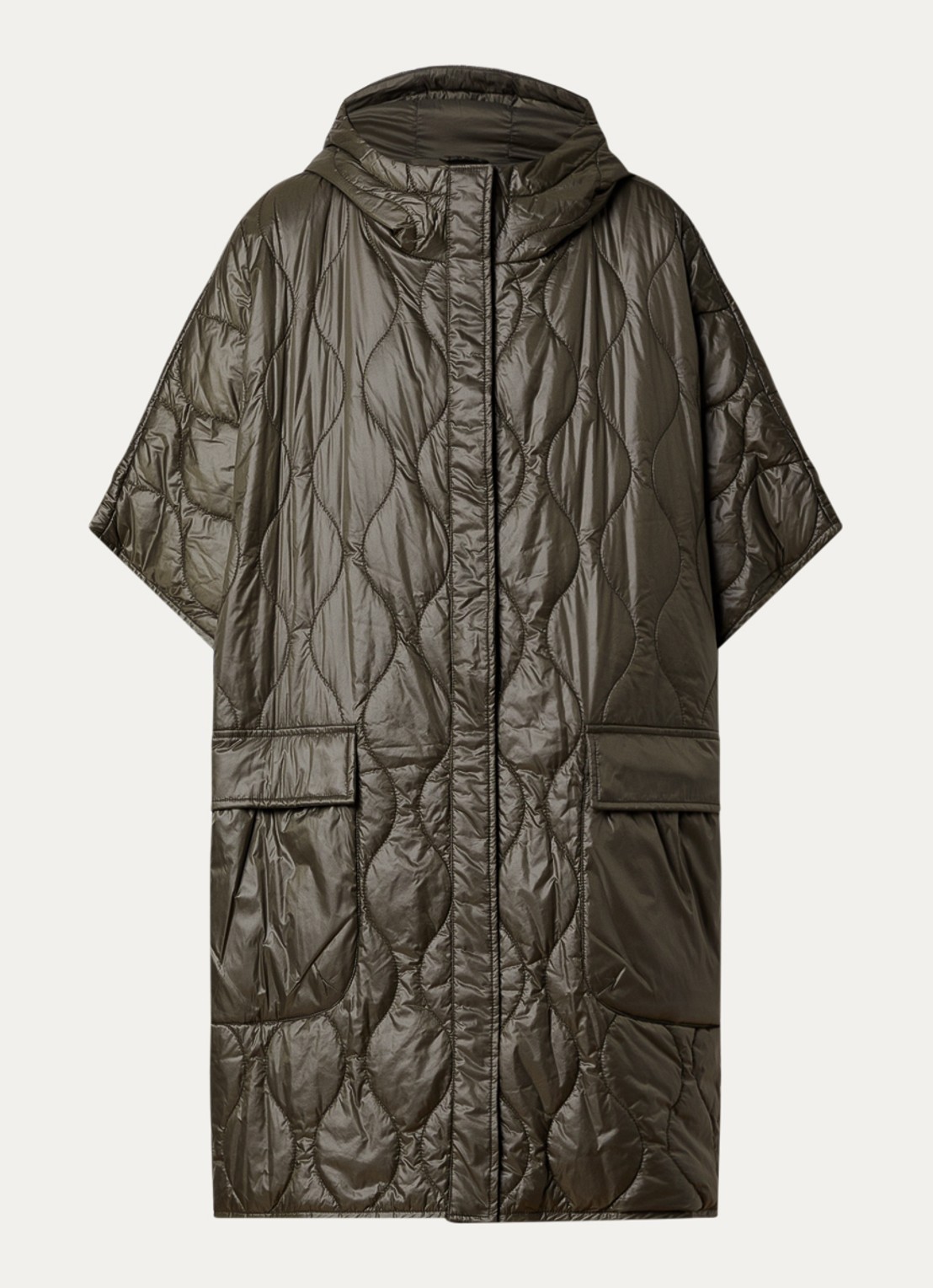 Woolrich Cape met opgestikte zakken en capuchon - voorkant 4 bronsgroen