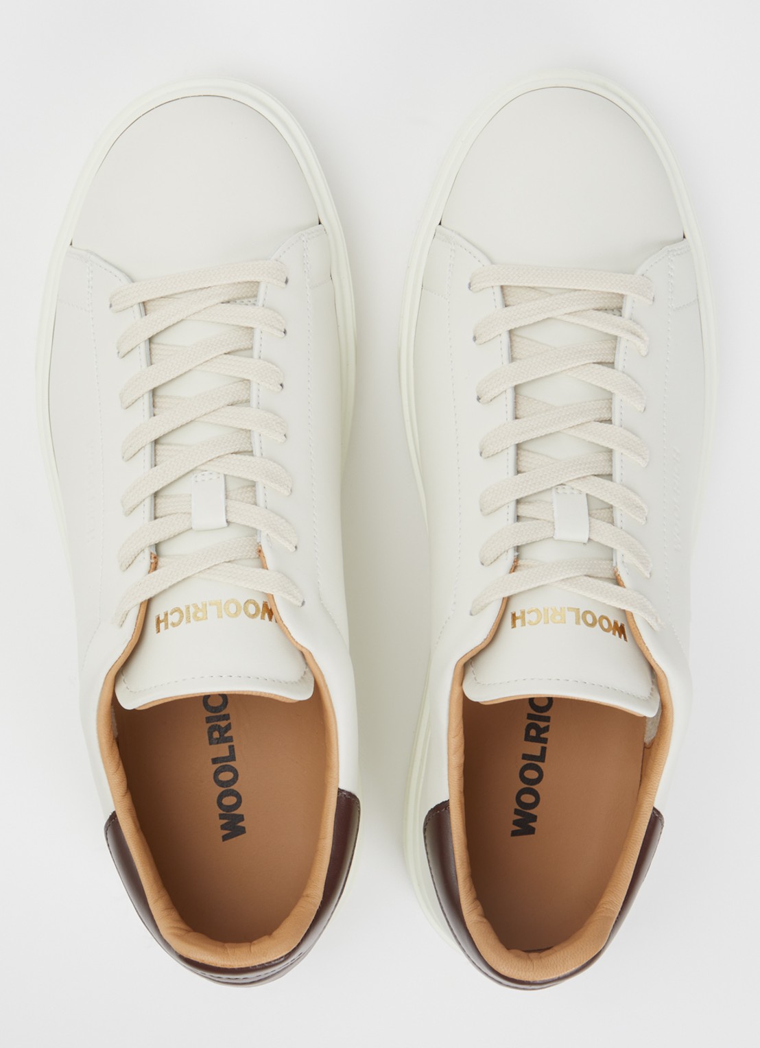 Woolrich Classic Court sneaker van kalfsleer met logo - detail 2 gebroken wit