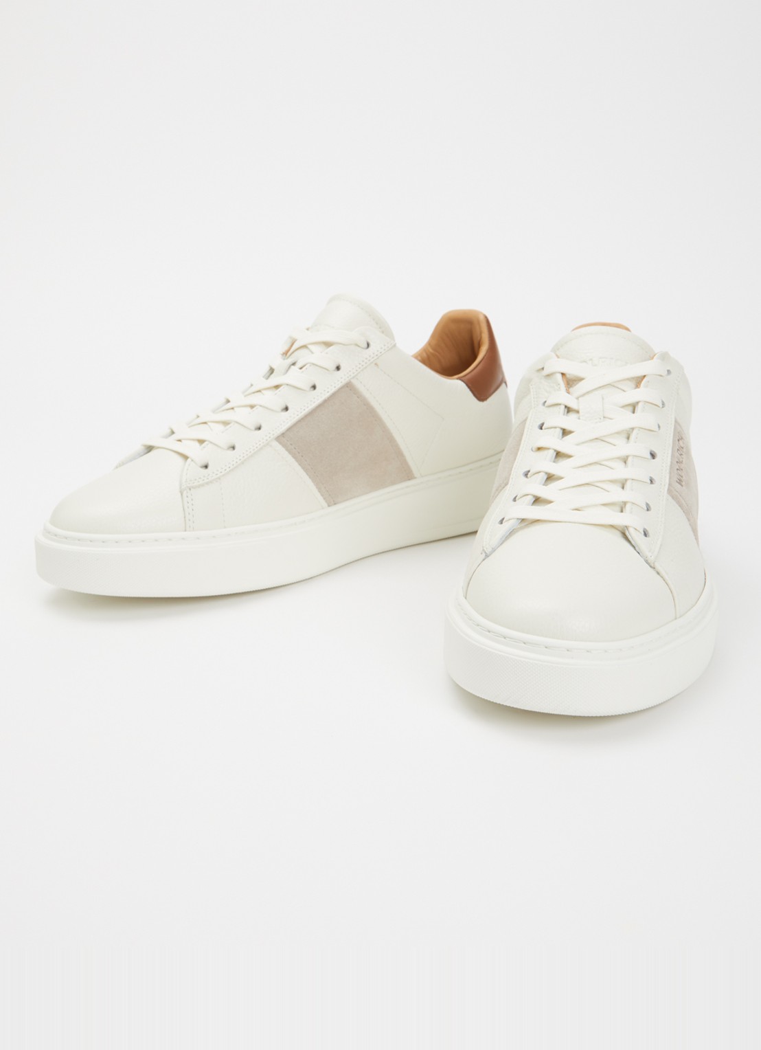 Woolrich Classic Court sneaker van leer met details van suède - detail gebroken wit