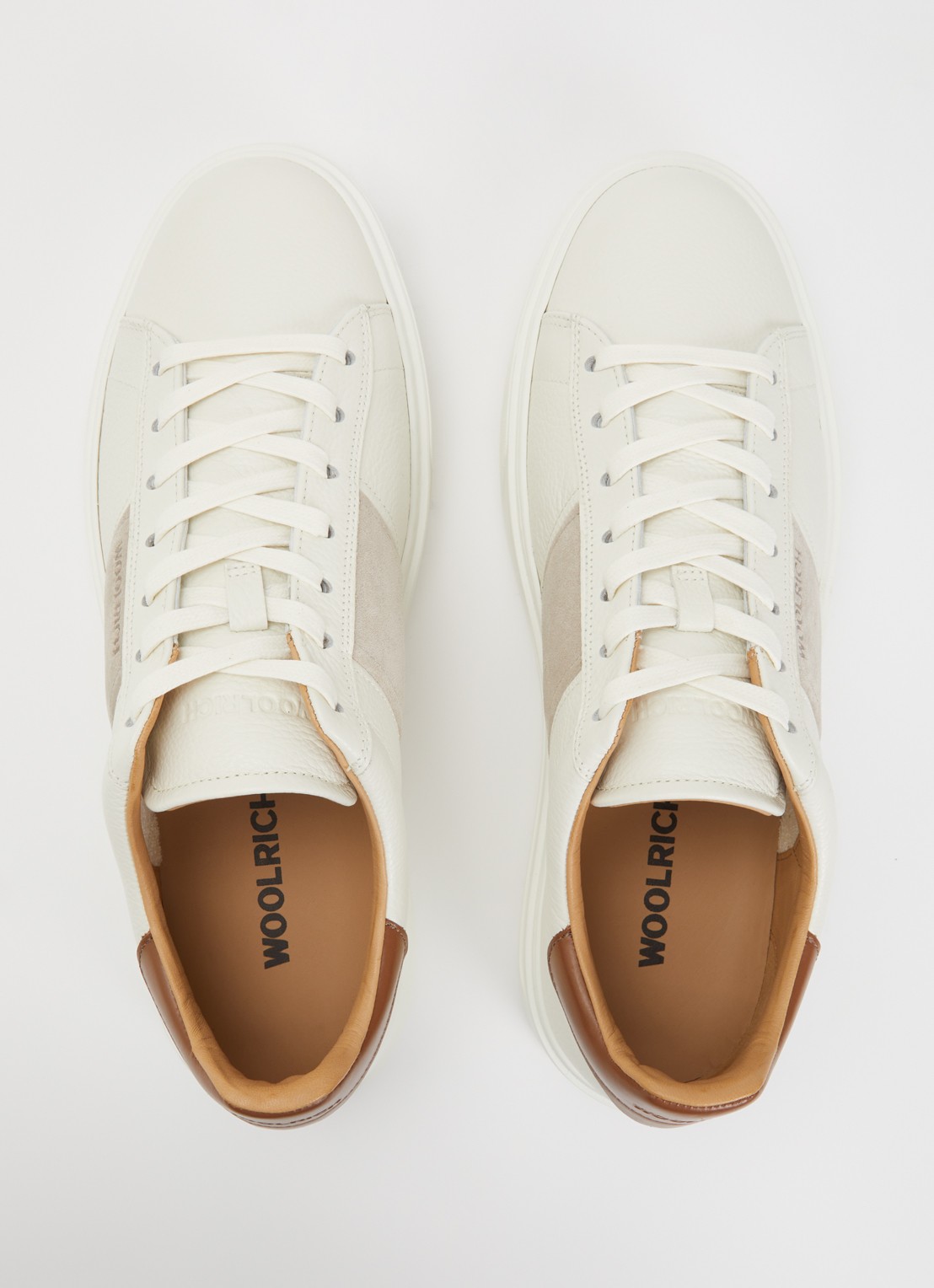 Woolrich Classic Court sneaker van leer met details van suède - detail 2 gebroken wit