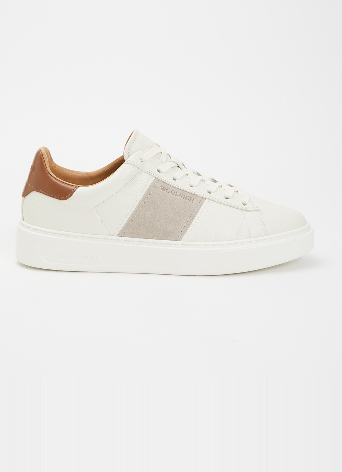 Woolrich Classic Court sneaker van leer met details van suède - voorkant 5 gebroken wit