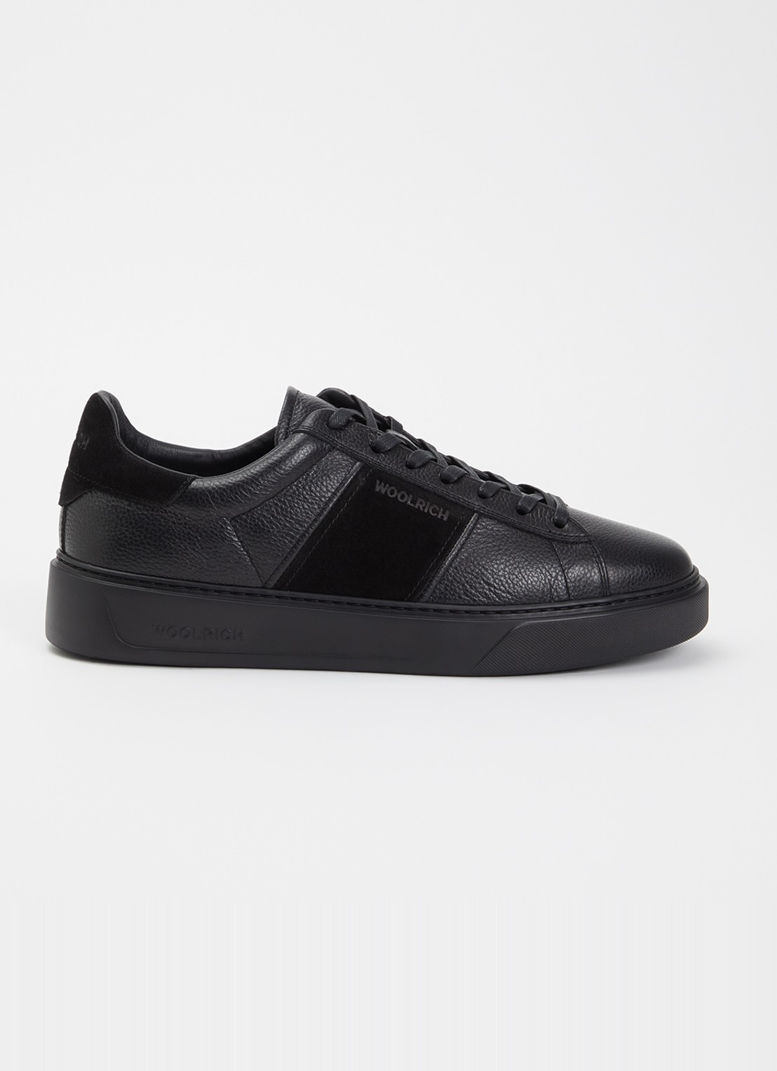 Woolrich Classic Court sneaker van leer met details van suède  - voorkant zwart