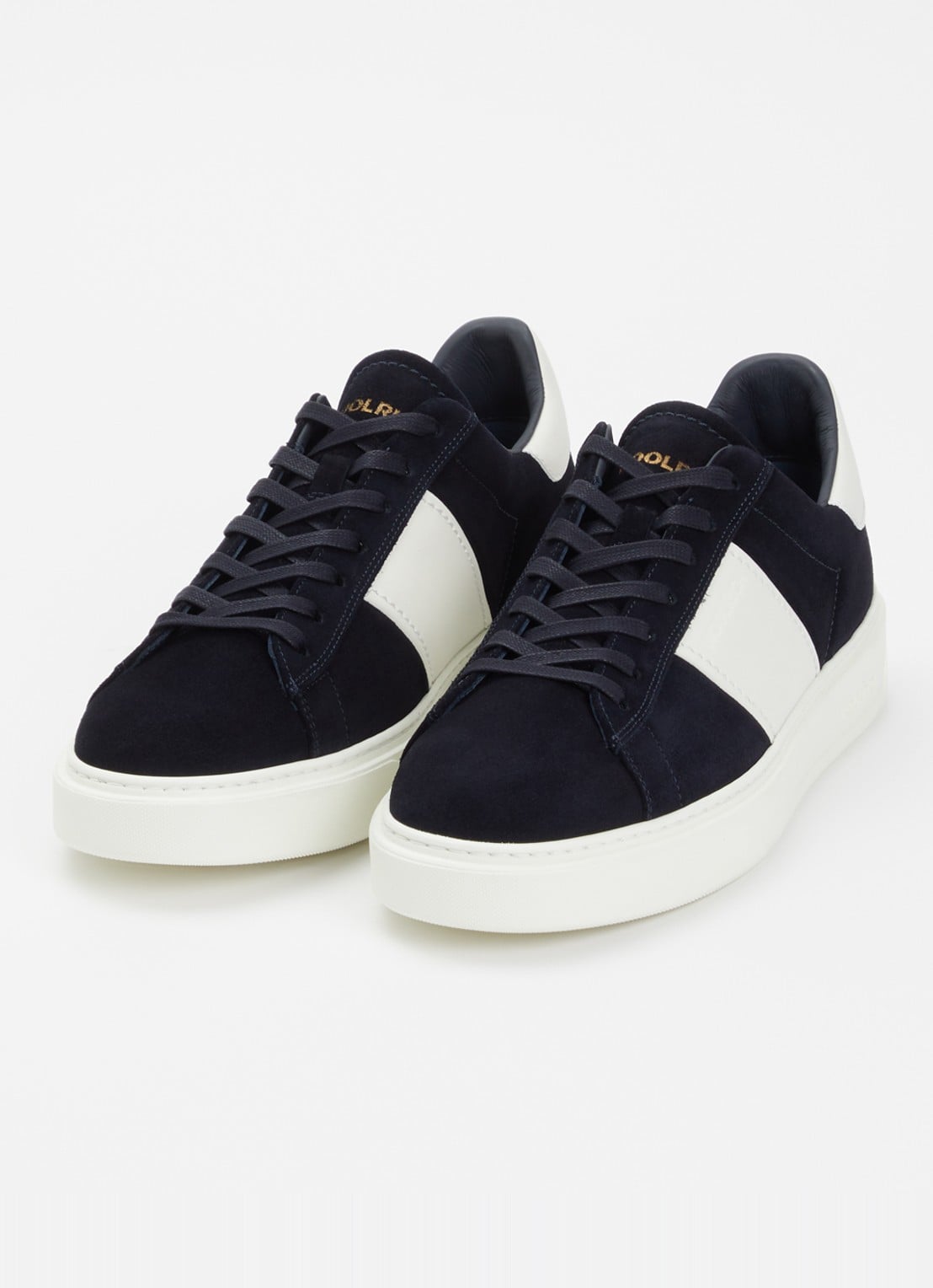 Woolrich Classic Court sneaker van suède met details van kalfsleer  - detail 2 donkerblauw