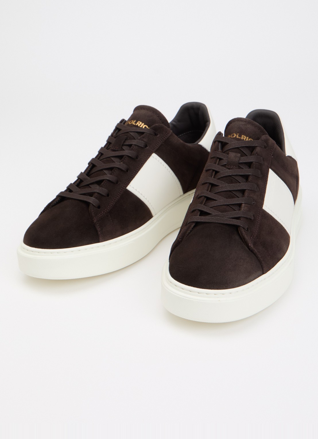 Woolrich Classic Court sneaker van suède met details van kalfsleer  - detail donkerbruin