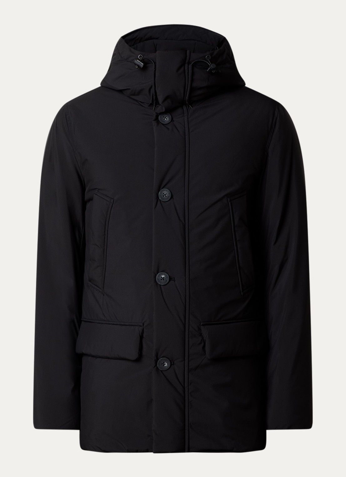 Woolrich Cloud Arctic gewatteerde parka met donsvulling en waterafstotende coating - voorkant zwart
