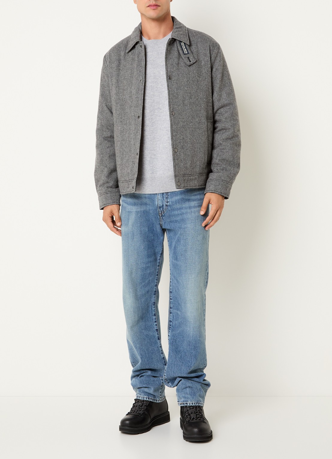 Woolrich Gewatteerd overshirt in wolblend met print - voorkant 2 grijsmele