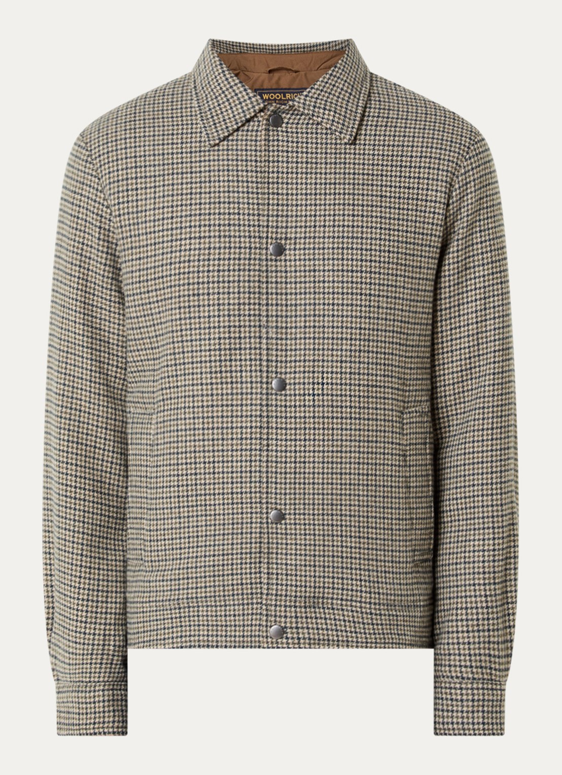 Woolrich Gewatteerd overshirt in wolblend met print - voorkant 3 bruin