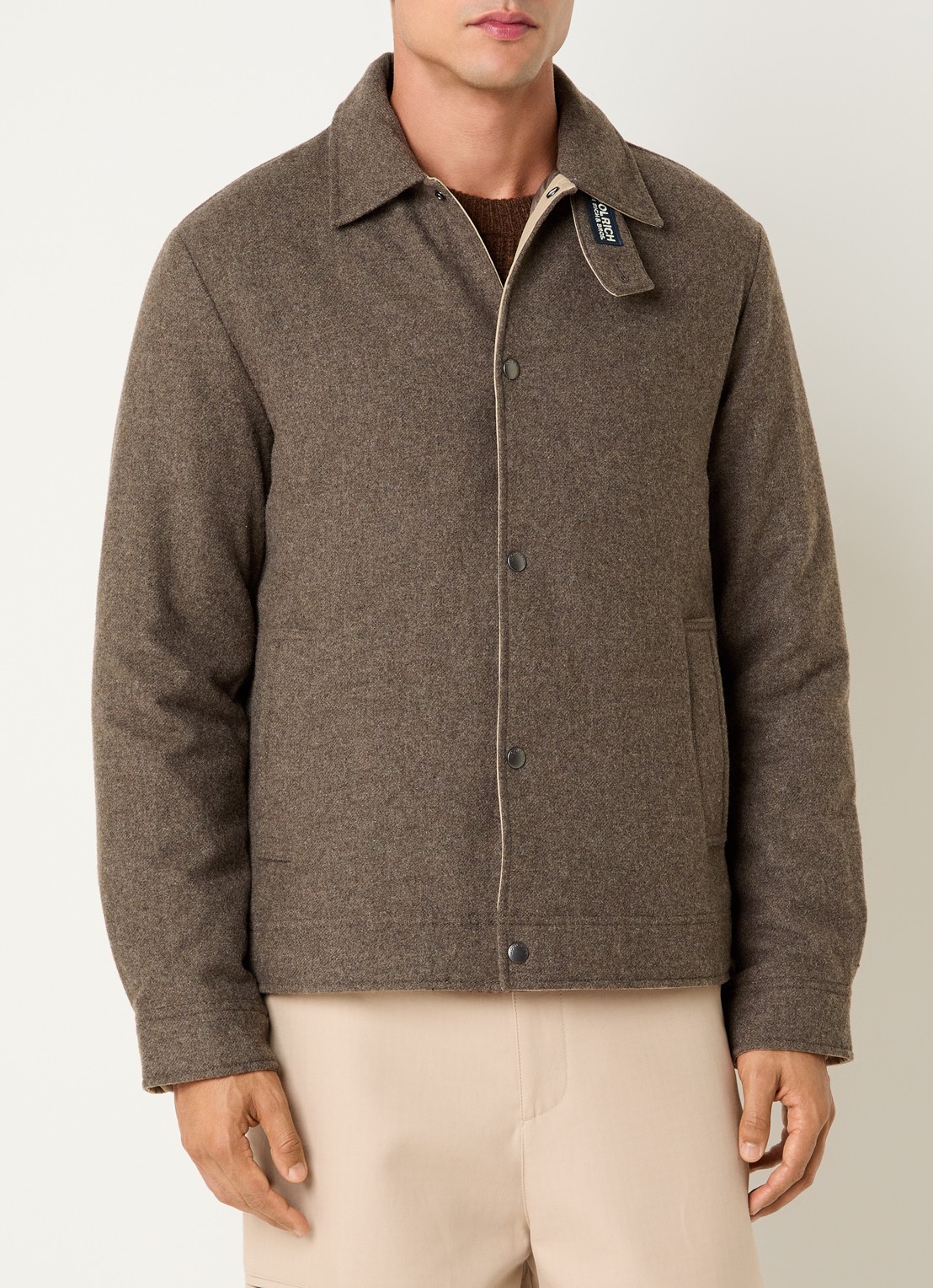 Woolrich Gewatteerd overshirt in wolblend met steekzakken - detail taupe