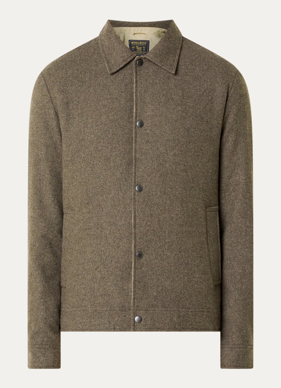 Woolrich Gewatteerd overshirt in wolblend met steekzakken - voorkant 2 taupe