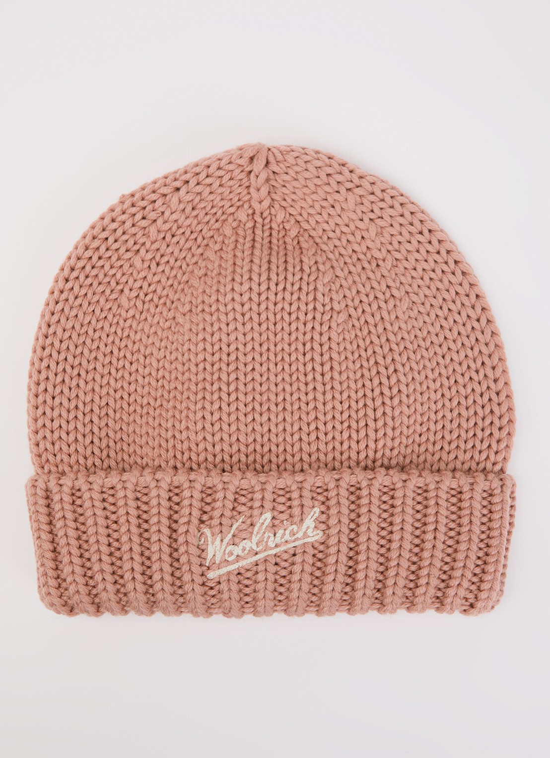 Woolrich Grofgebreide muts van scheerwol met logoborduring - voorkant zalmroze