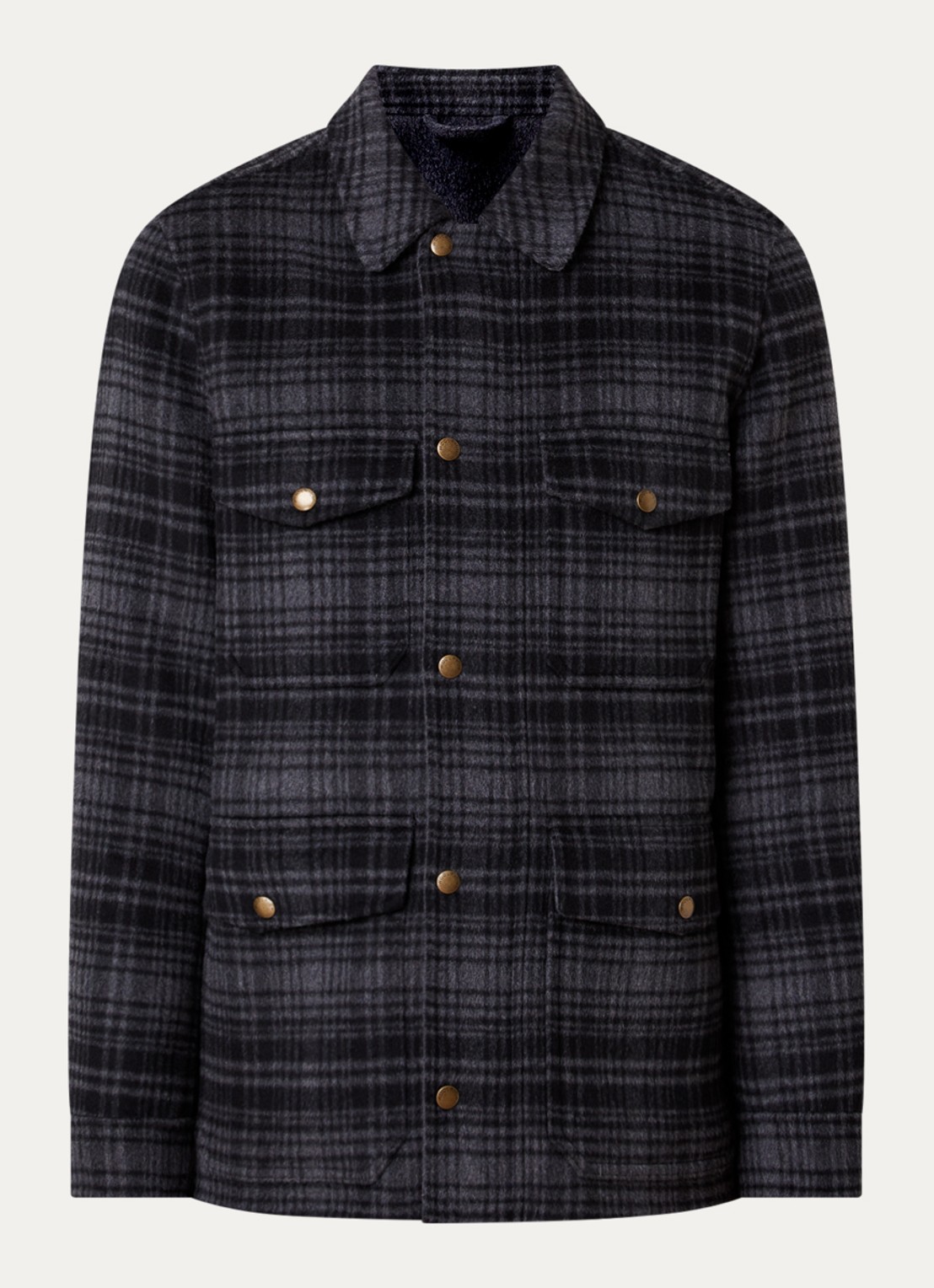 Woolrich Jack in wolblend met klepzakken - voorkant 5 antraciet