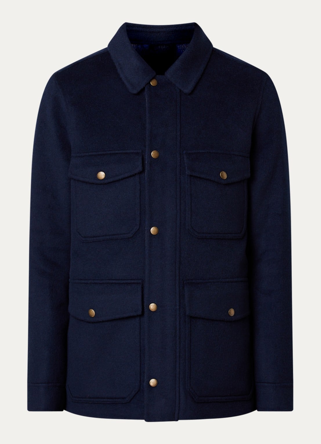 Woolrich Jack in wolblend met klepzakken - voorkant 5 donkerblauw