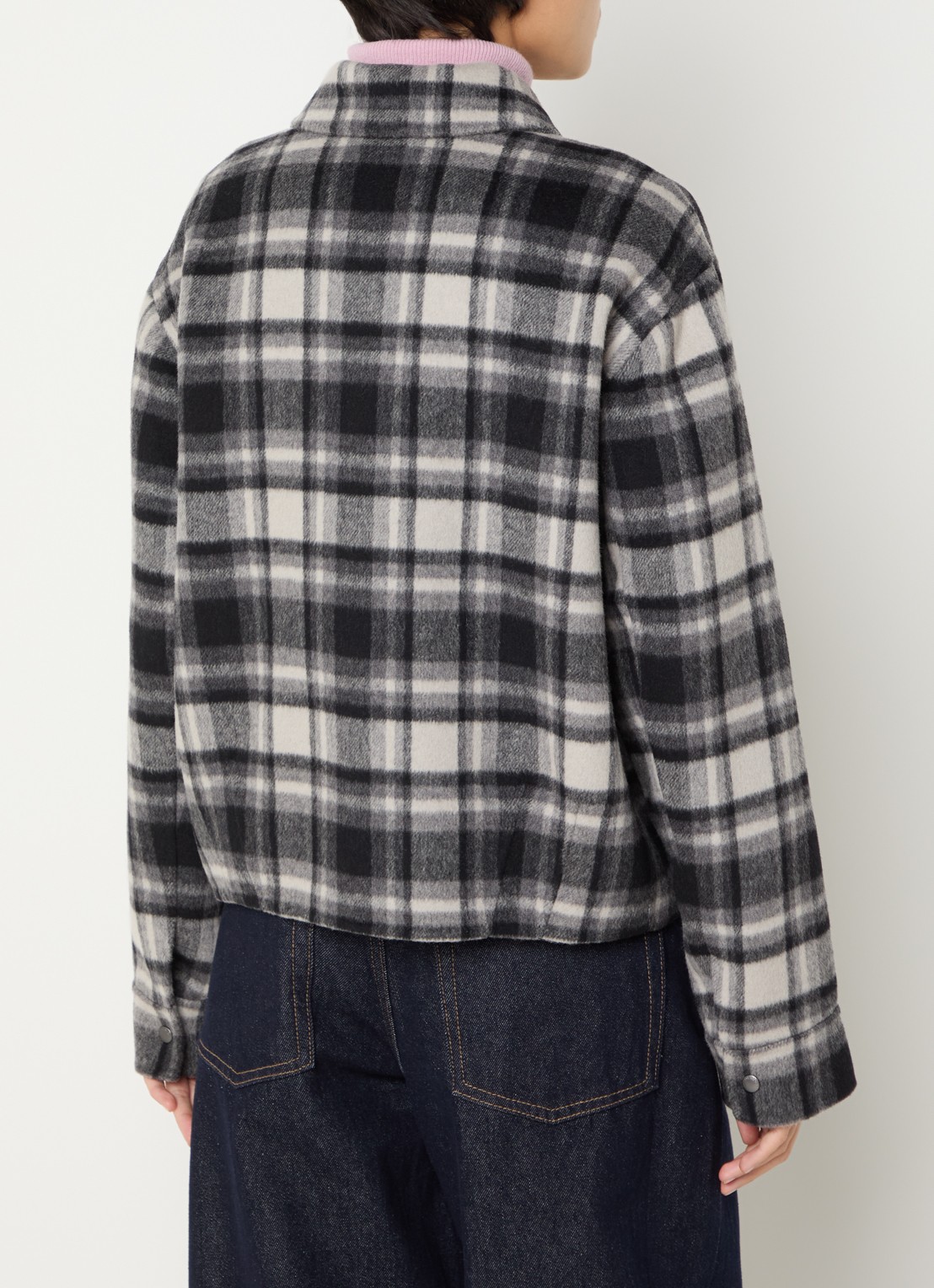 Woolrich Jack in wolblend met steekzakken en ruitdessin - achterkant 4 grijs