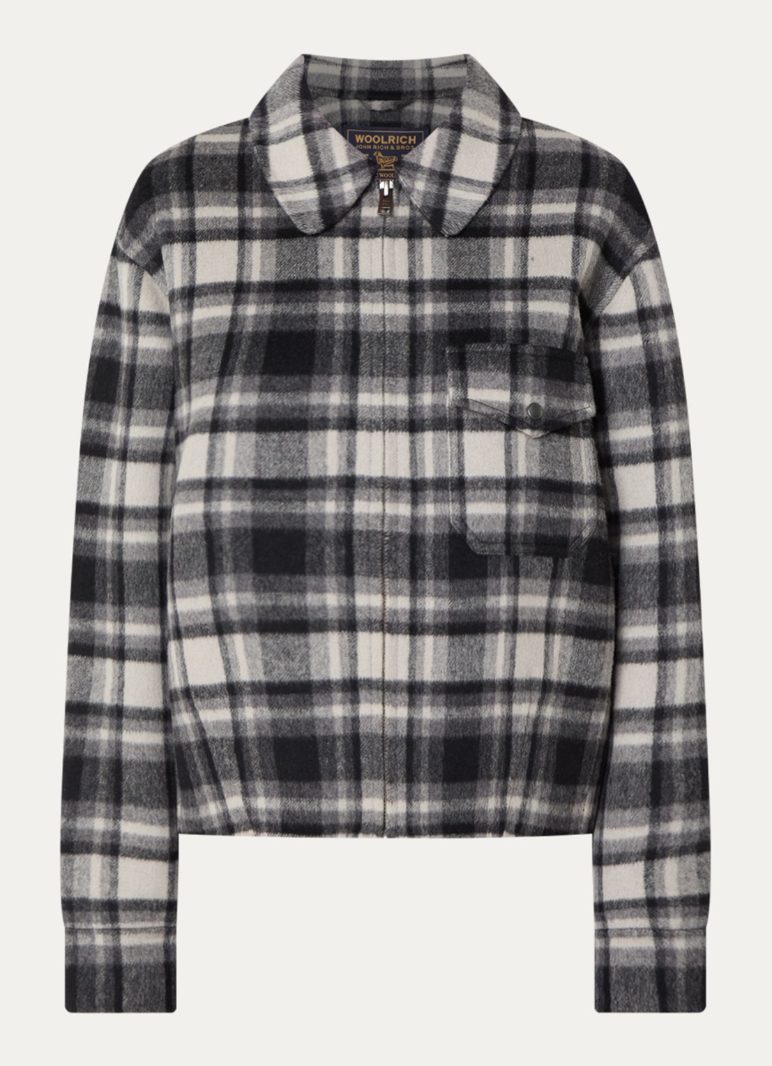 Woolrich Jack in wolblend met steekzakken en ruitdessin - voorkant 2 grijs
