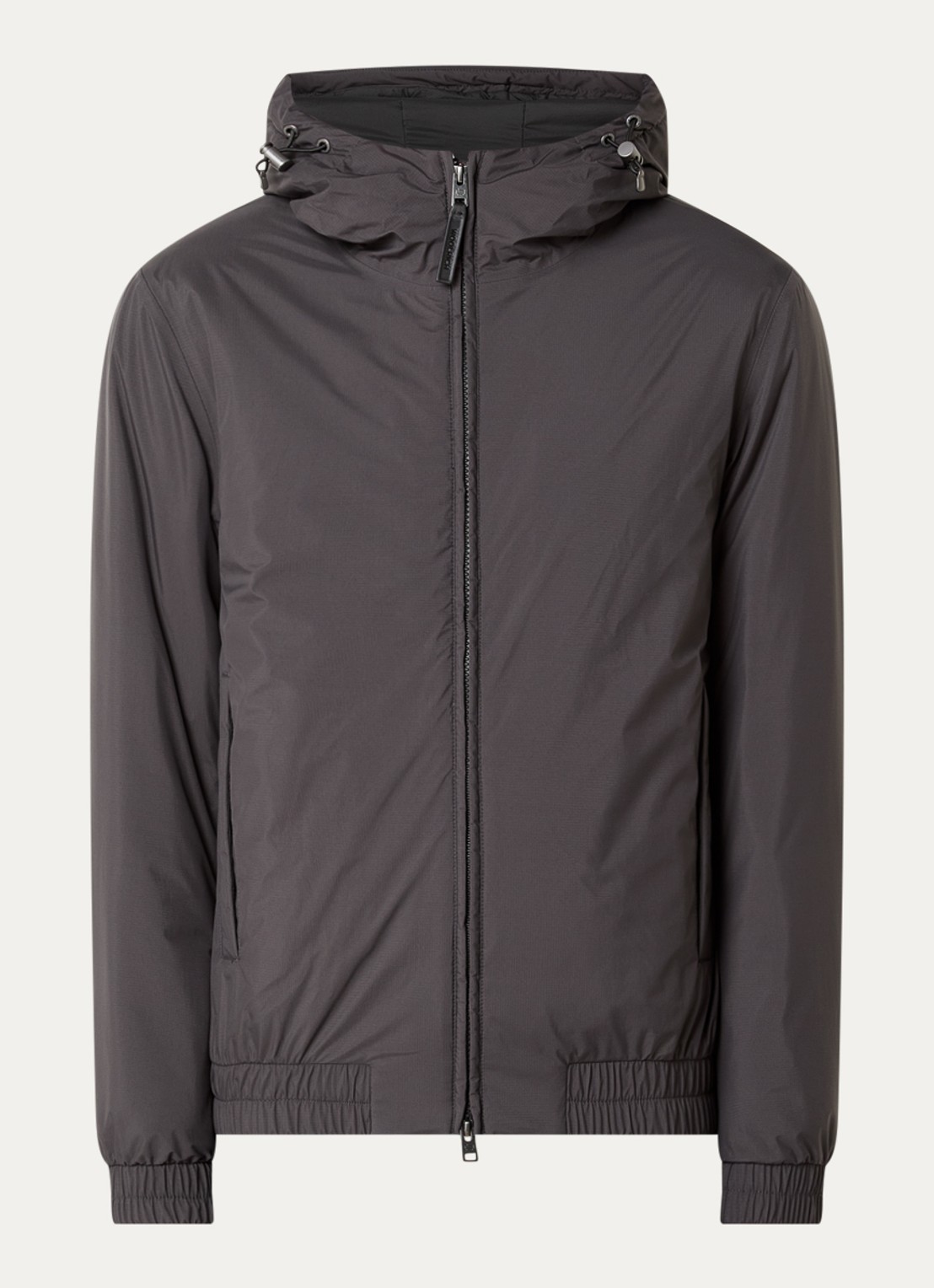 Woolrich Jack met capuchon en waterafstotende coating - voorkant 2 antraciet