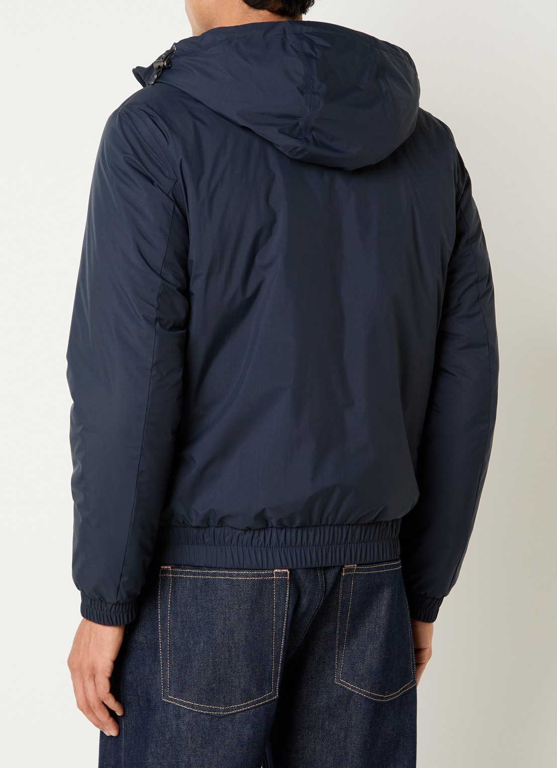 Woolrich Jack met capuchon en waterafstotende coating - achterkant 4 donkerblauw