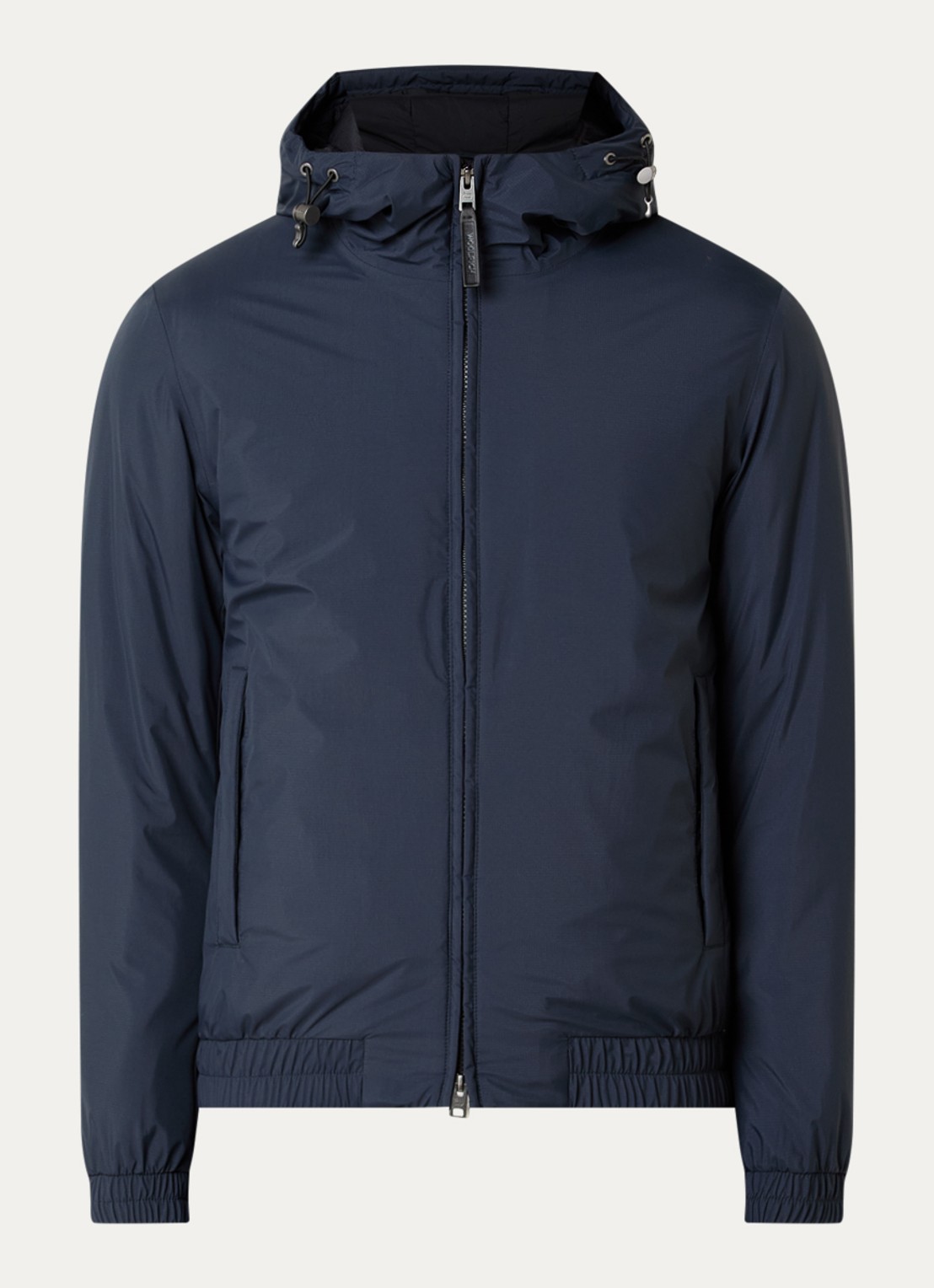 Woolrich Jack met capuchon en waterafstotende coating - voorkant 2 donkerblauw