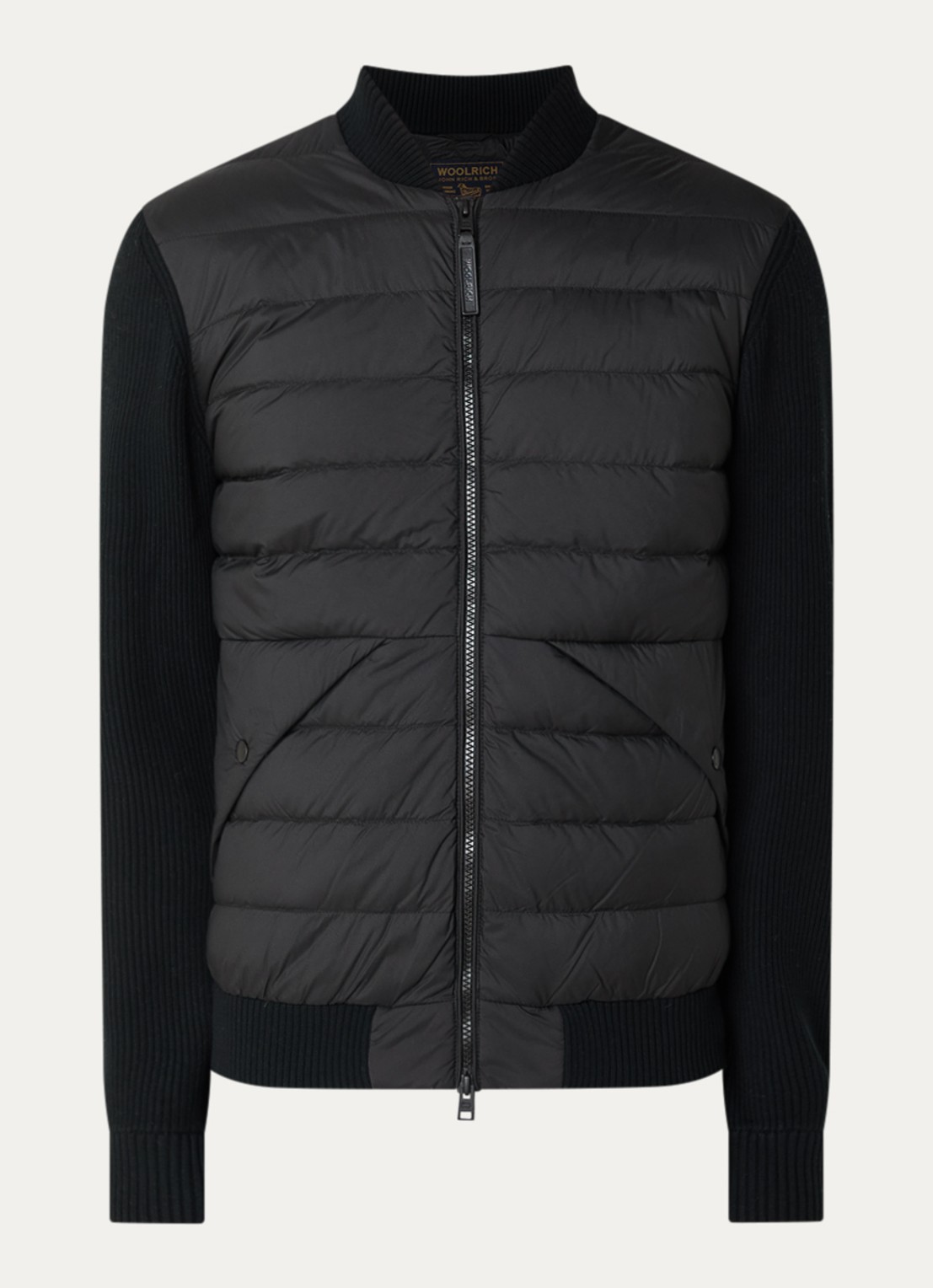 Woolrich Jack met donsvulling en steekzakken - voorkant zwart