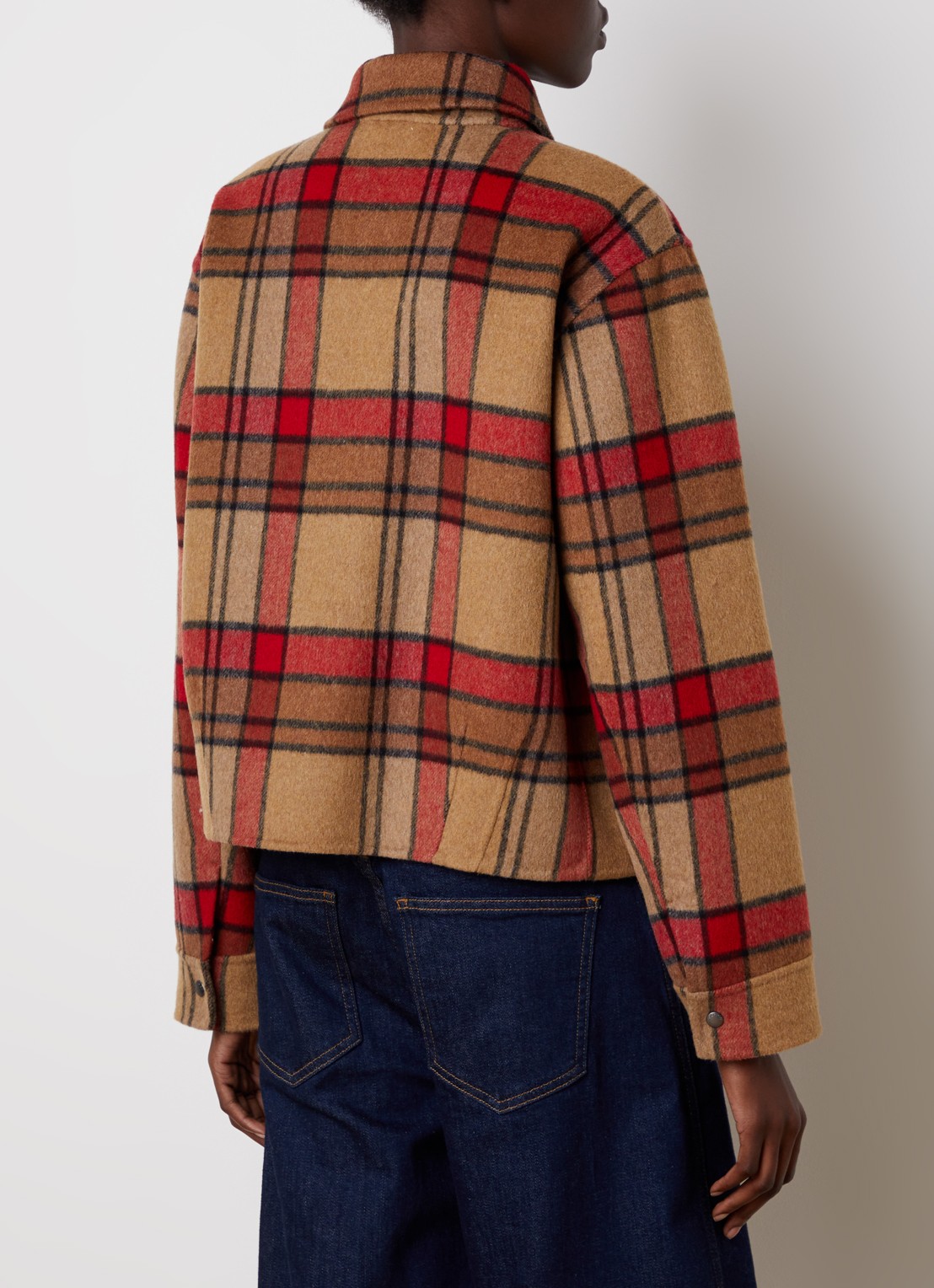 Woolrich Jack van wol met steekzakken en ruitdessin - achterkant okergeel
