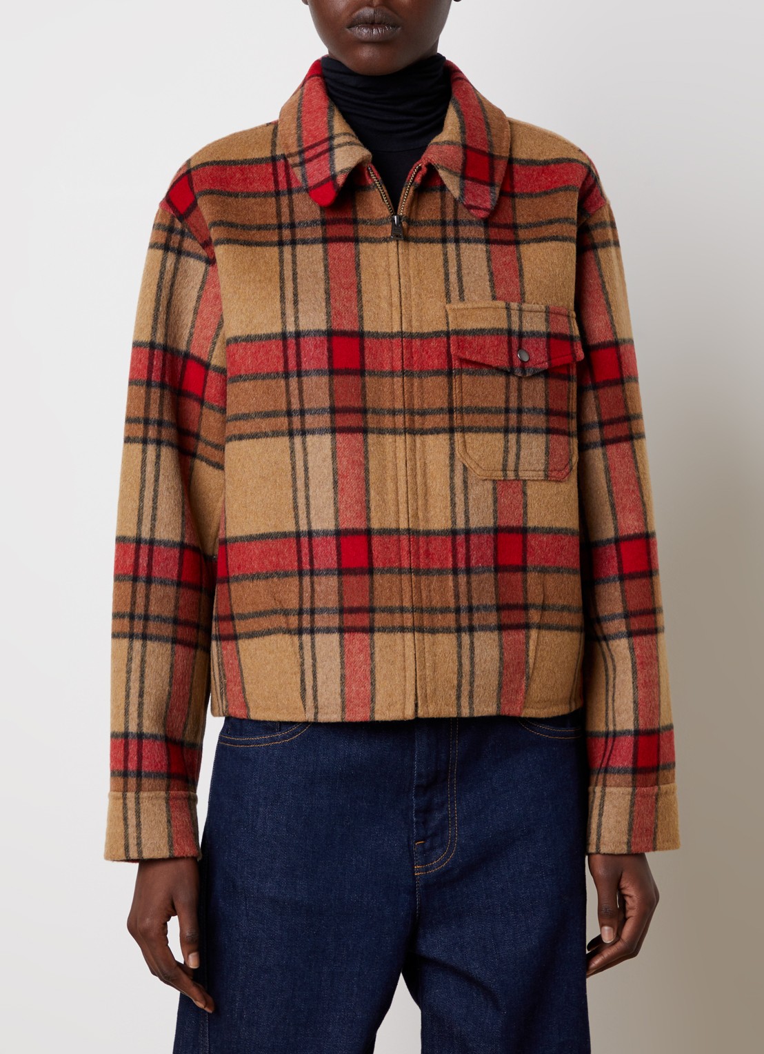 Woolrich Jack van wol met steekzakken en ruitdessin - detail 4 okergeel
