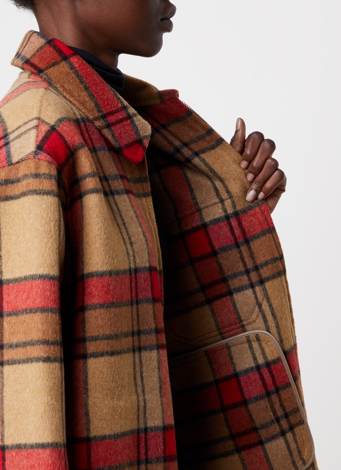 Woolrich Jack van wol met steekzakken en ruitdessin - detail 5 okergeel