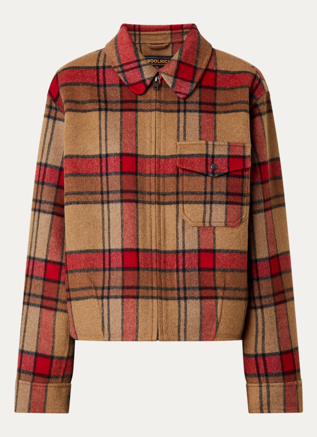 Woolrich Jack van wol met steekzakken en ruitdessin - voorkant 2 okergeel