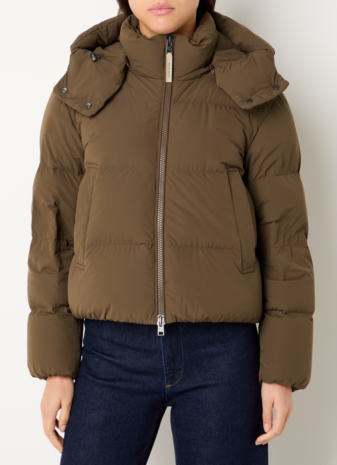 Woolrich Madison gewatteerde jas met donsvulling - detail chocoladebruin