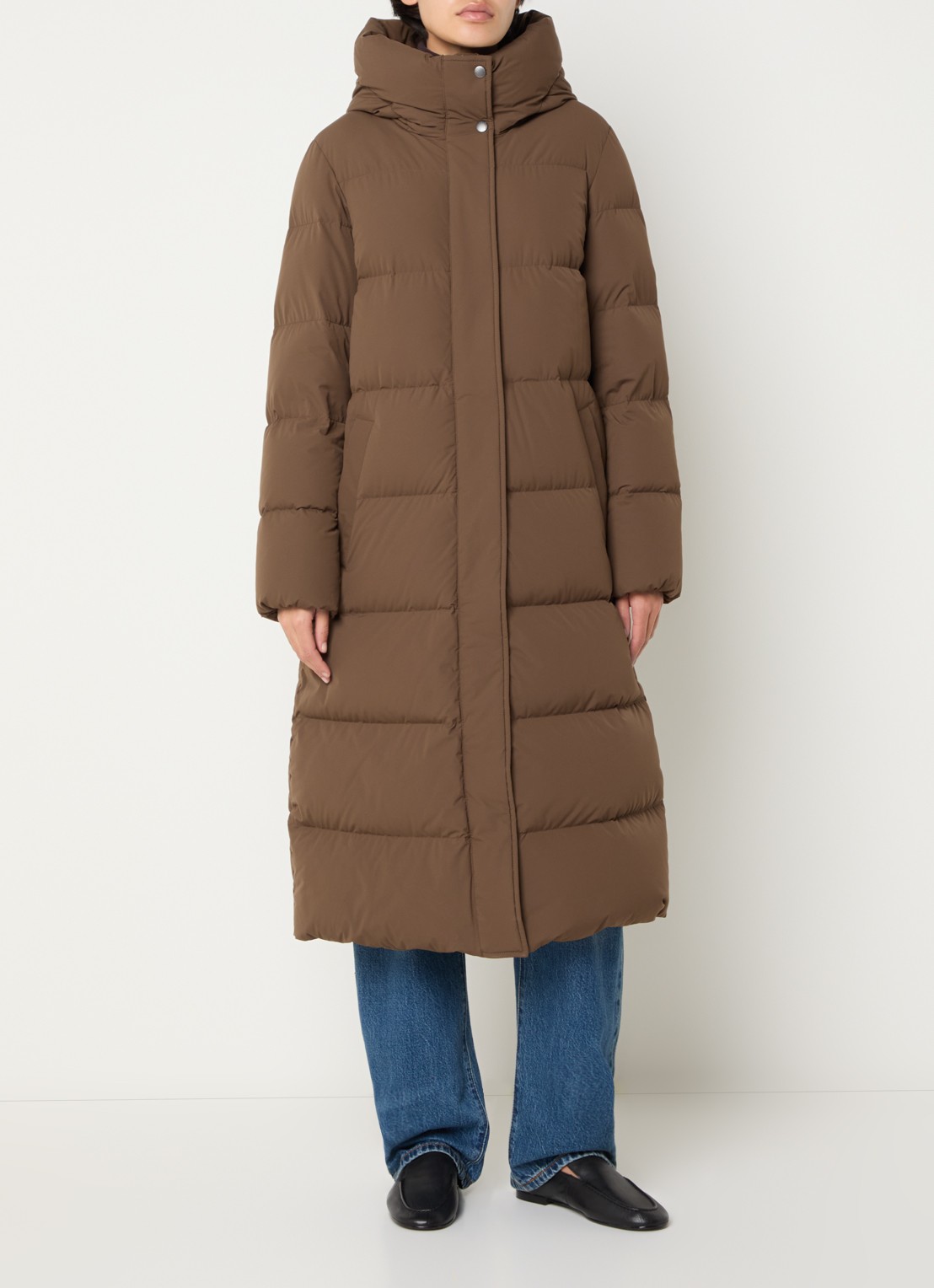 Woolrich Madison longline puffer jack met donsvulling - detail cognac