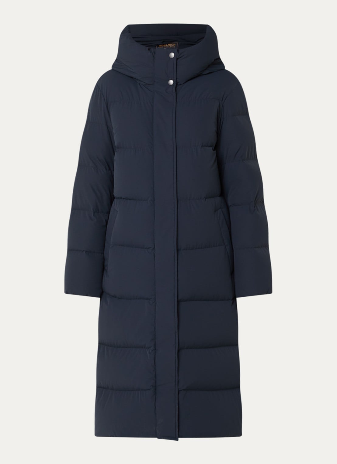 Woolrich Madison longline puffer jack met donsvulling - voorkant 2 donkerblauw