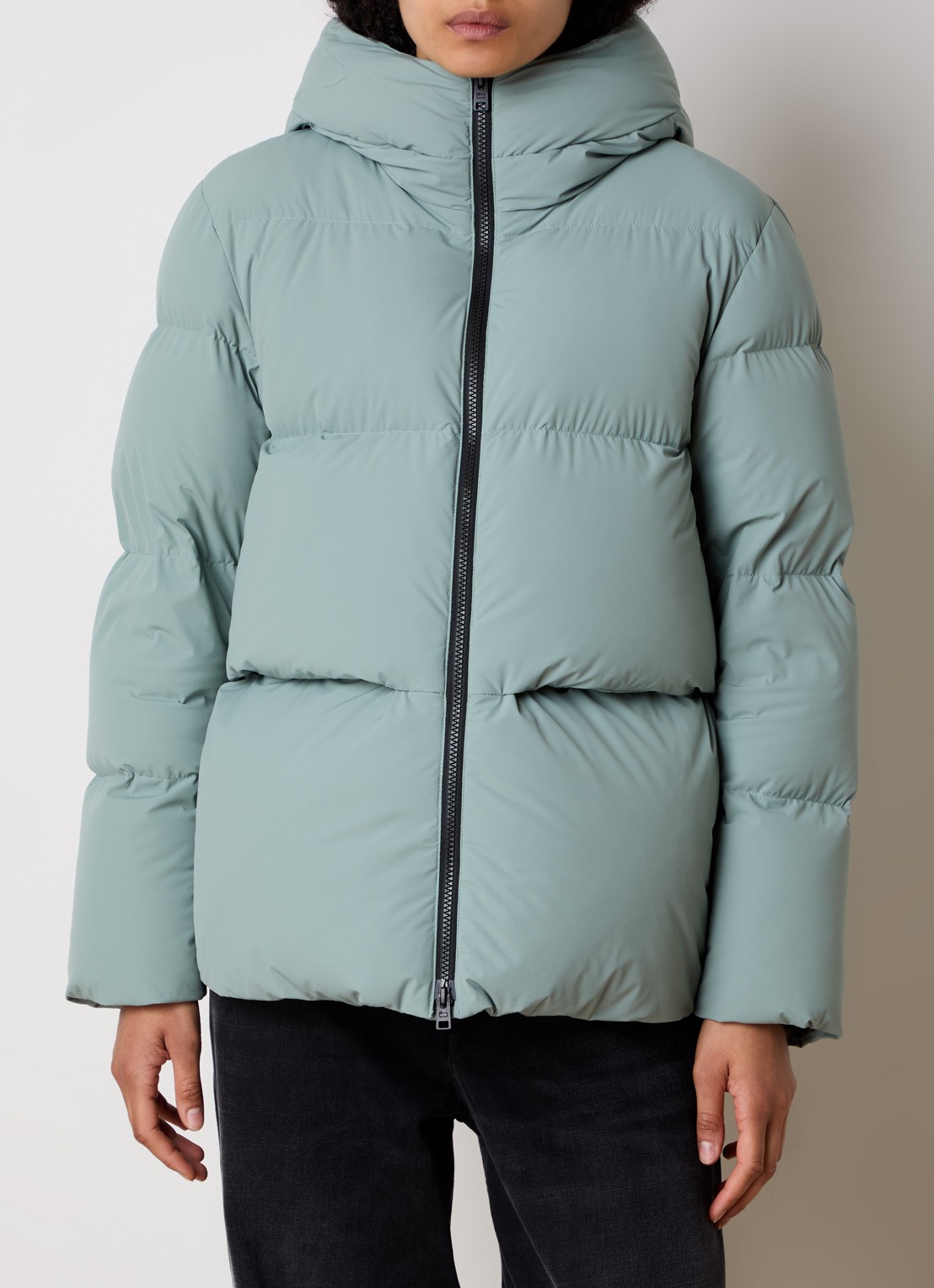 Woolrich Madison puffer jack met donsvulling en capuchon - detail 2 lindegroen