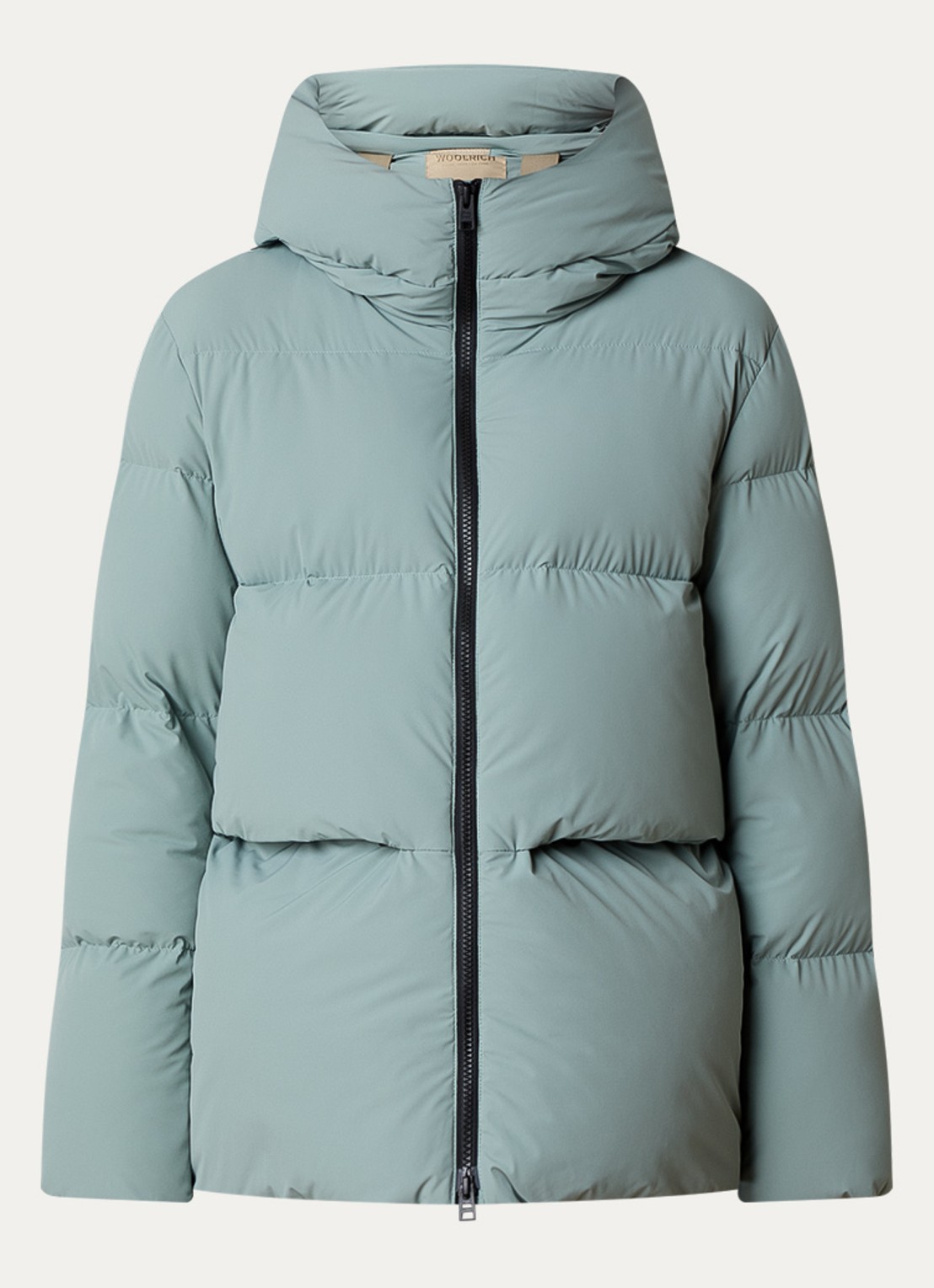 Woolrich Madison puffer jack met donsvulling en capuchon - voorkant 5 lindegroen