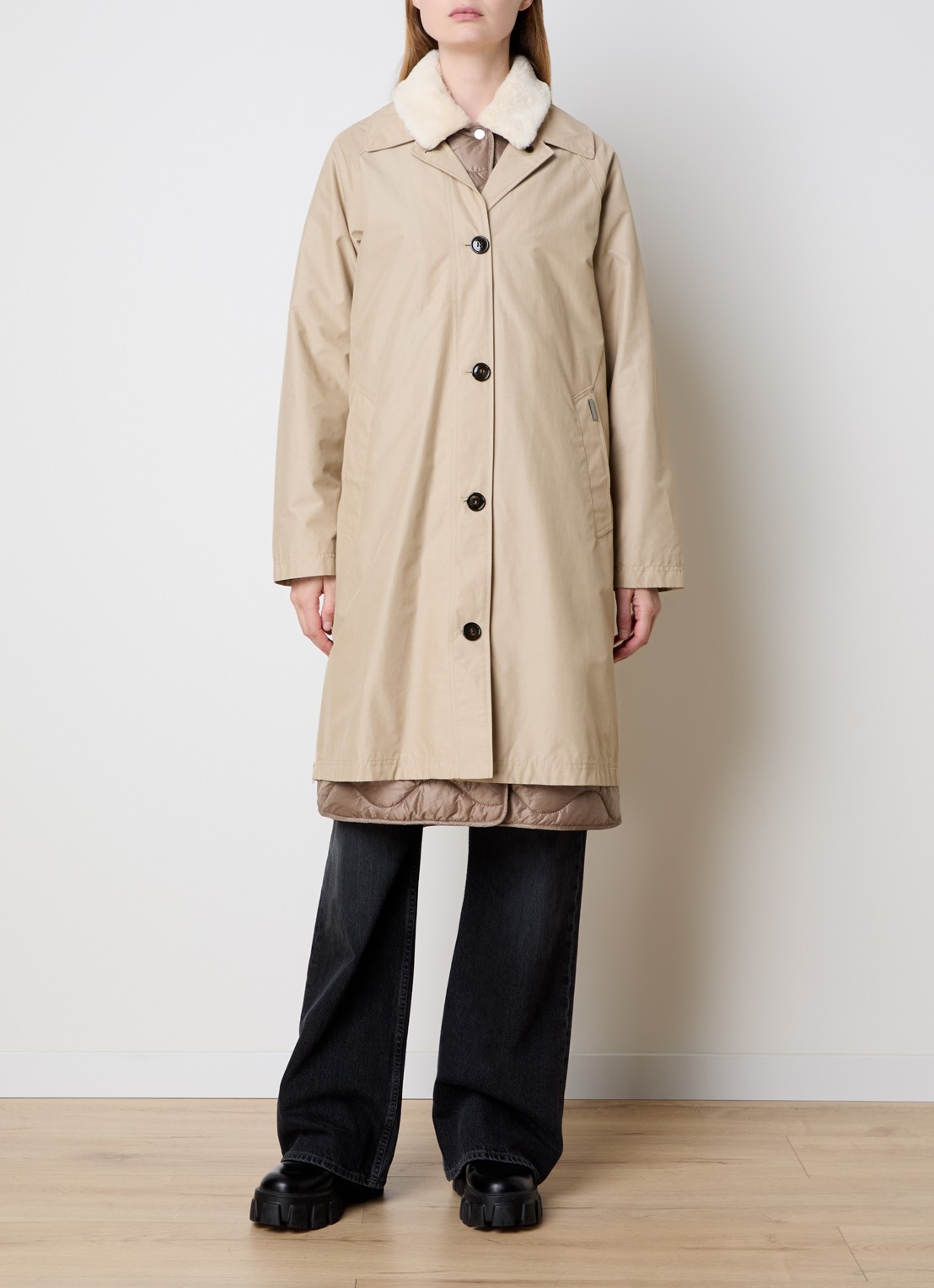 Woolrich Mantel met steekzakken en uitneembare voering - detail beige
