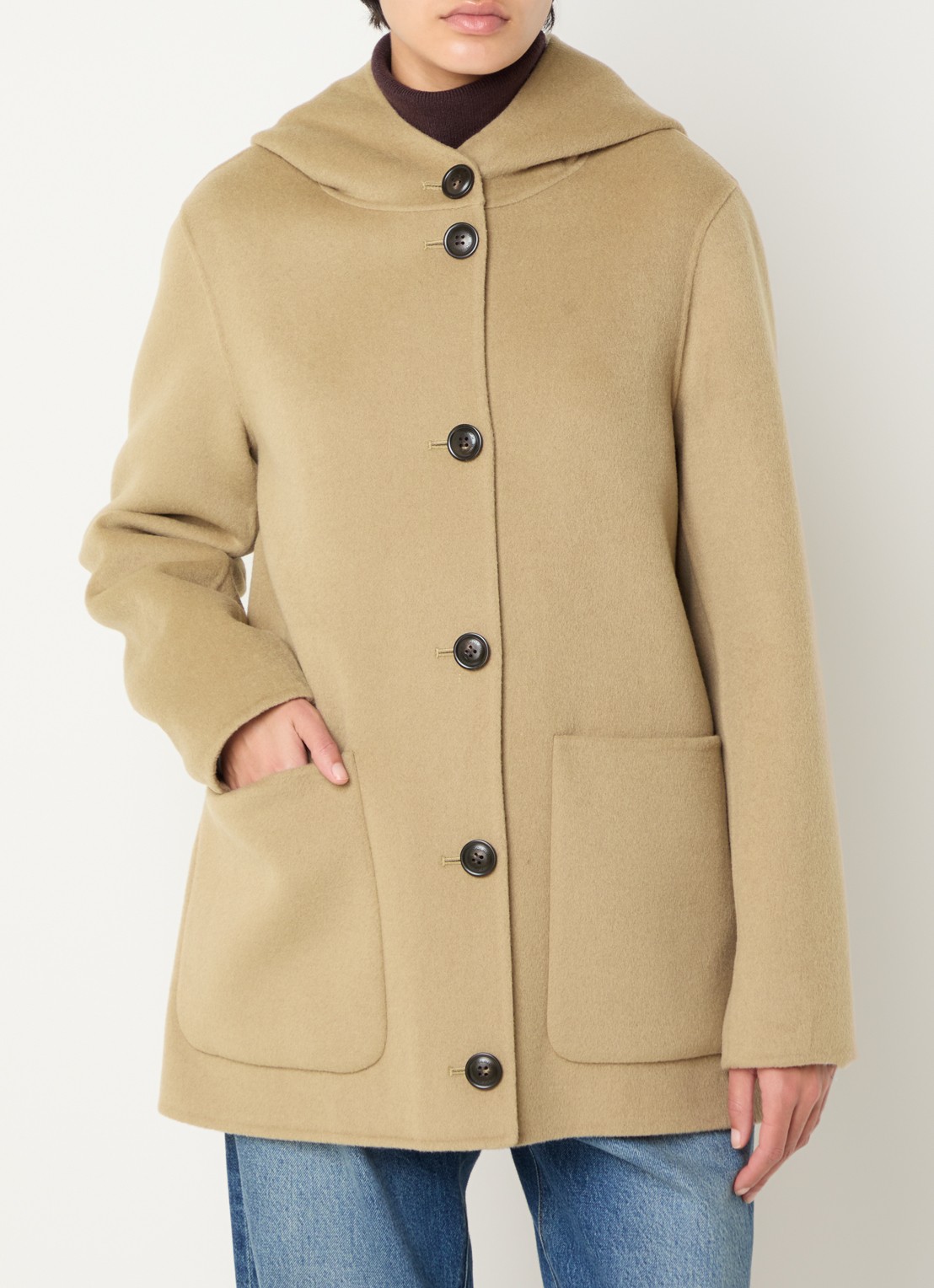 Woolrich Mantel van scheerwol met opgestikte zakken - detail 4 zand