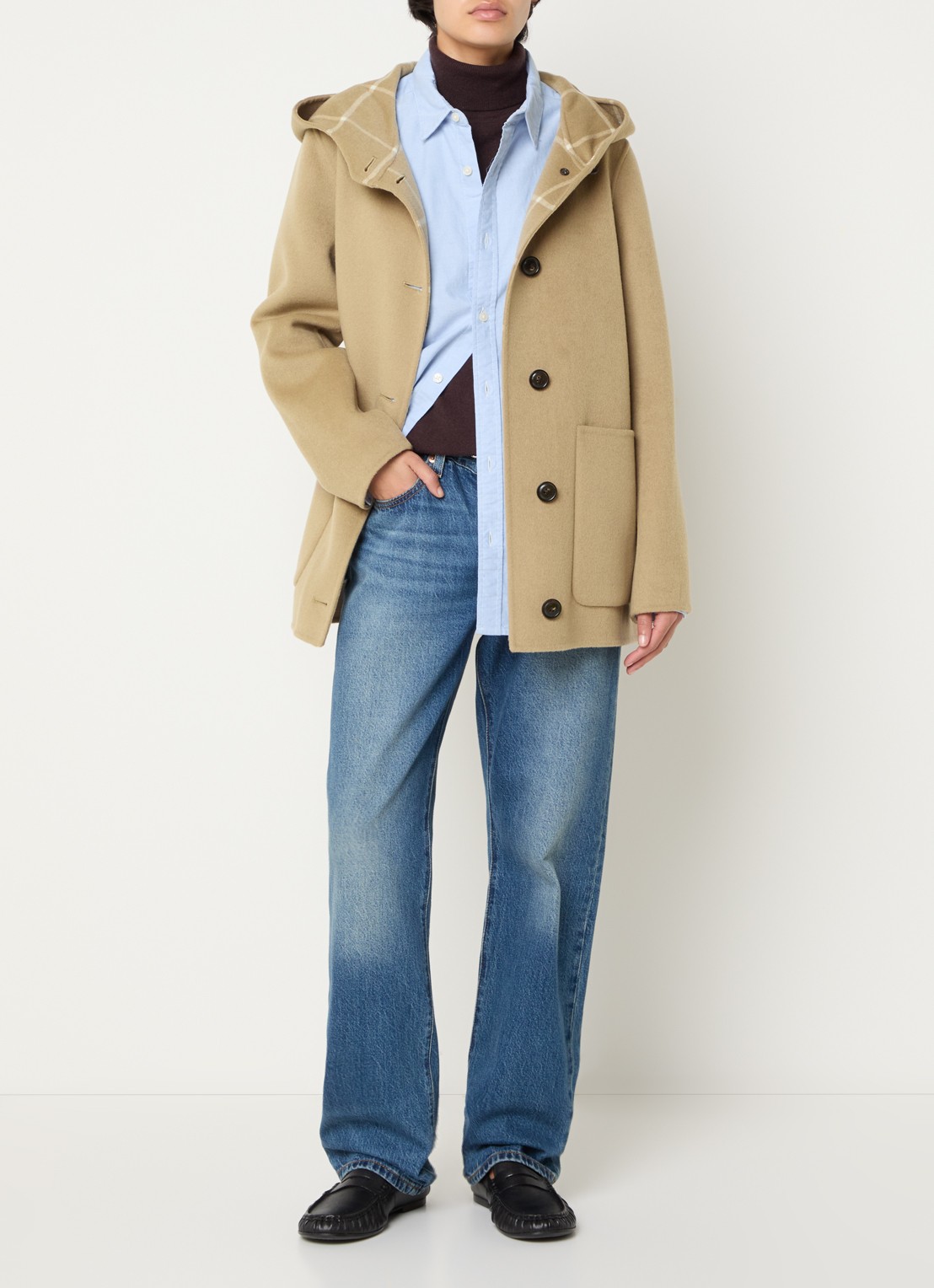 Woolrich Mantel van scheerwol met opgestikte zakken - voorkant 3 zand