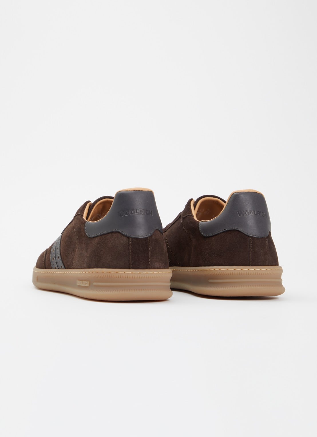Woolrich Samba sneaker van suède met details van leer  - achterkant donkerbeige