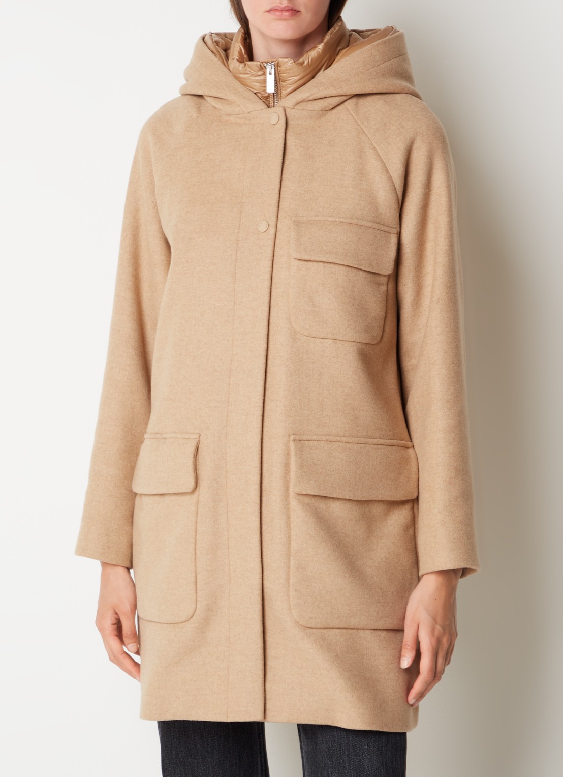 Woolrich Sideline parka in wolblend met klepzakken en uitneembare voering - detail 2 camel