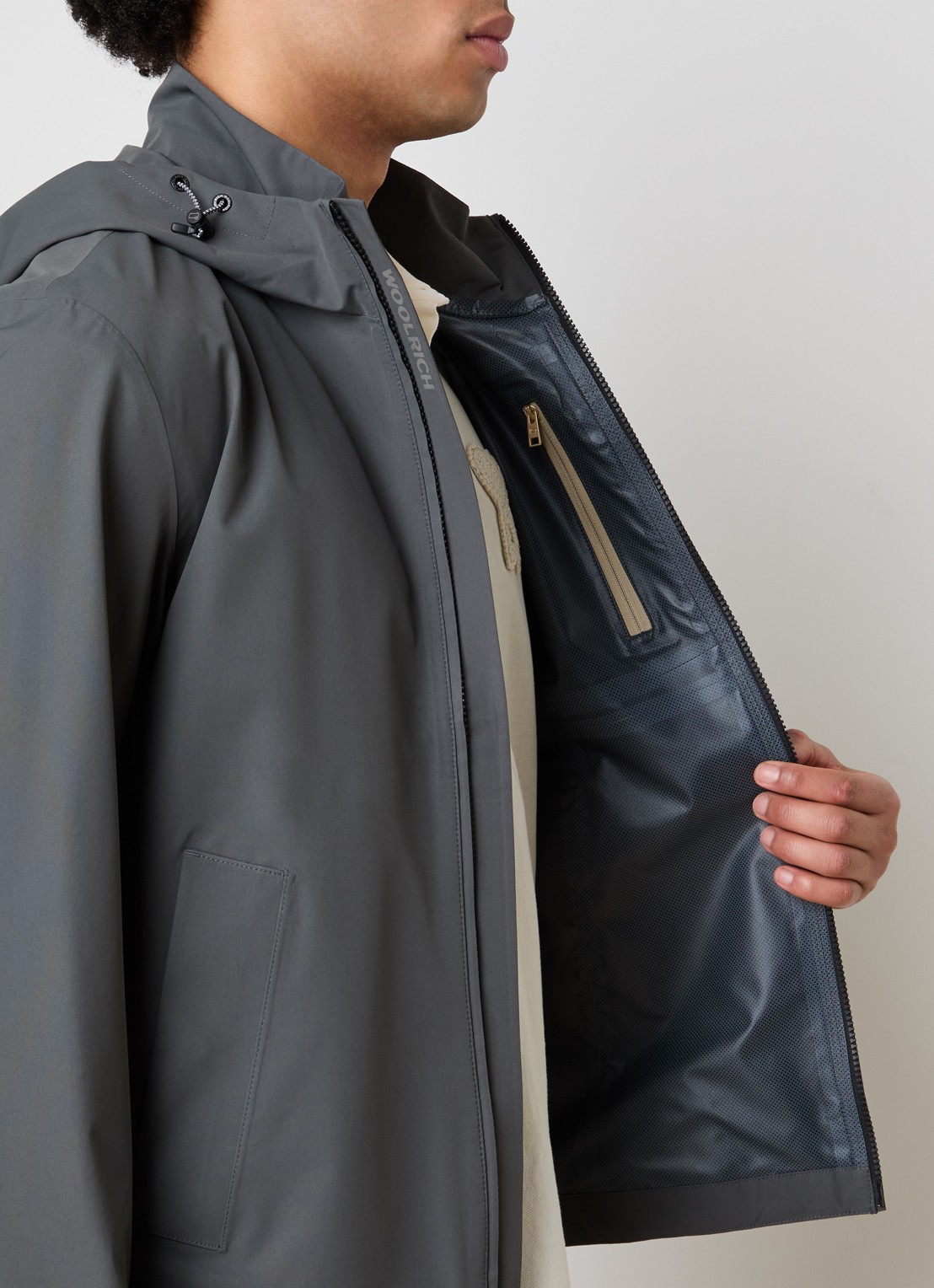 Woolrich Softshell jack met capuchon - detail 3 donkergrijs