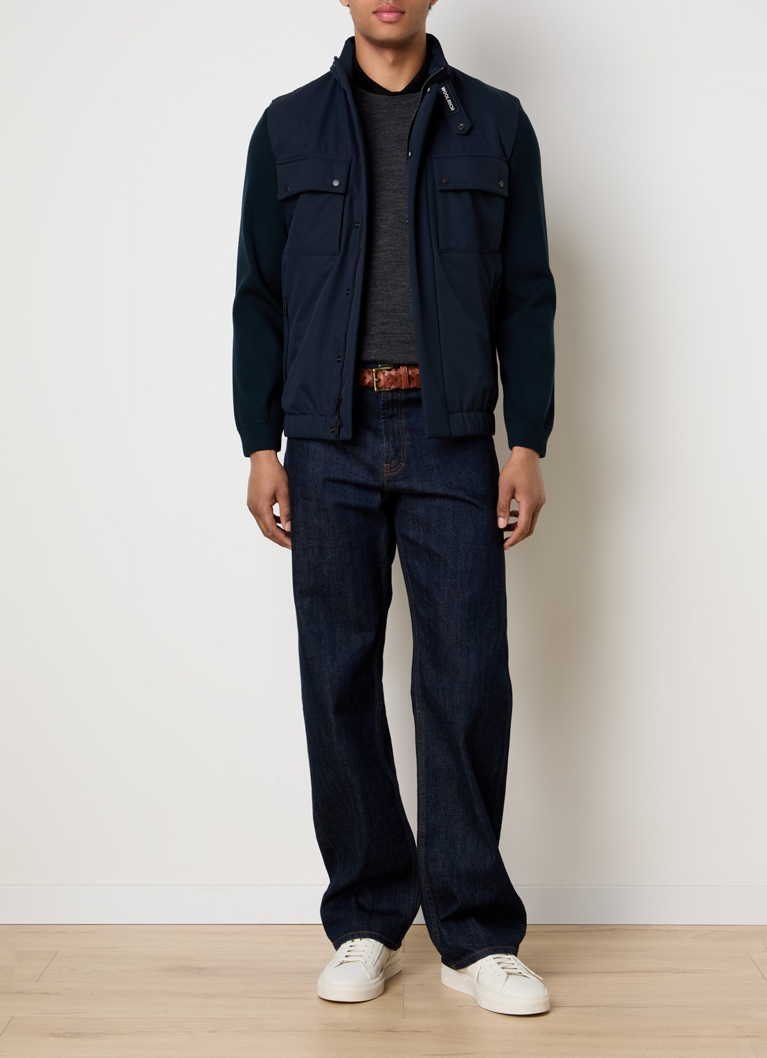 Woolrich Softshell jack met ritszakken - voorkant 2 donkerblauw