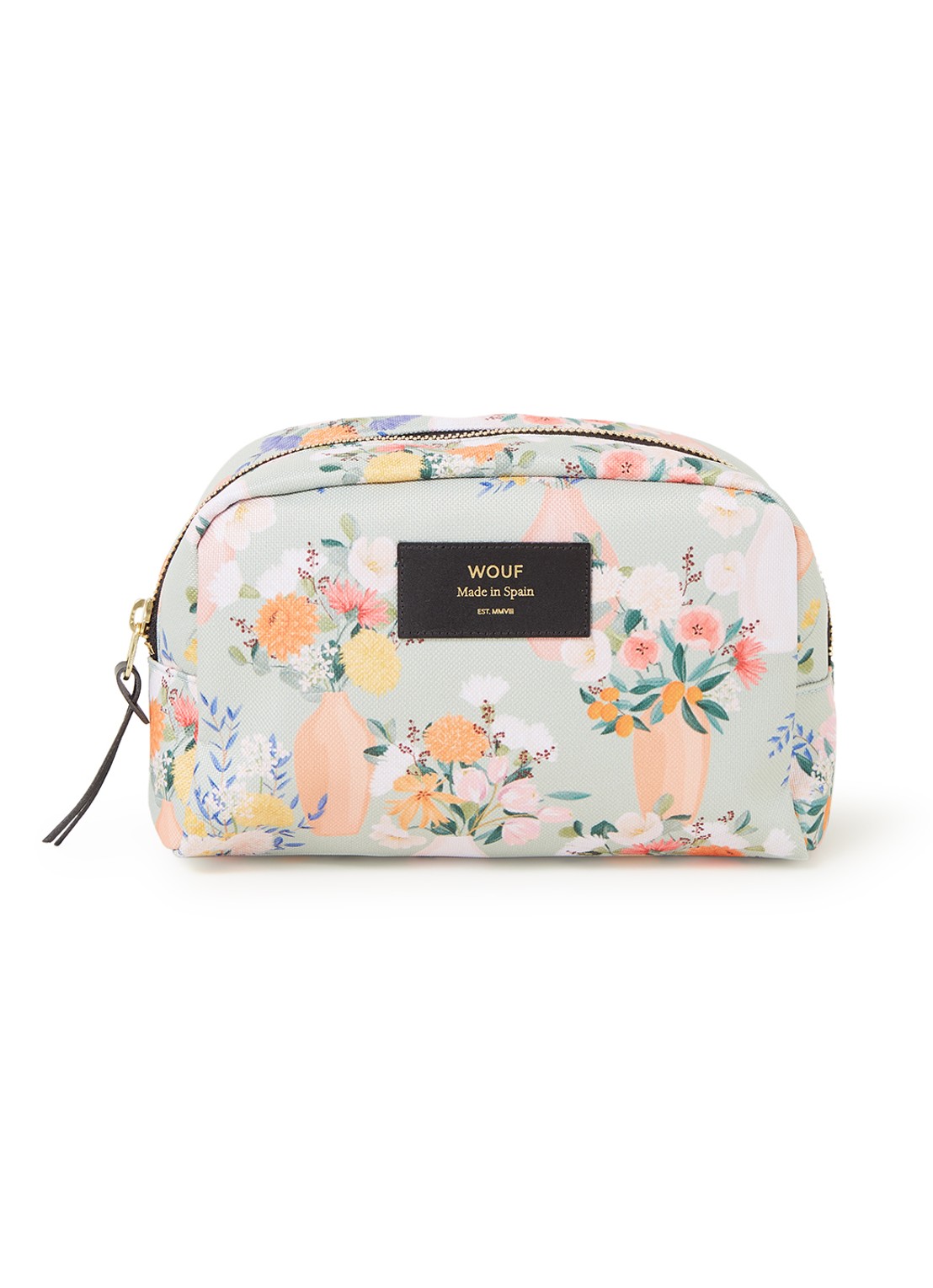 Wouf Aida toilettas met leren details en bloemenprint - voorkant lindegroen