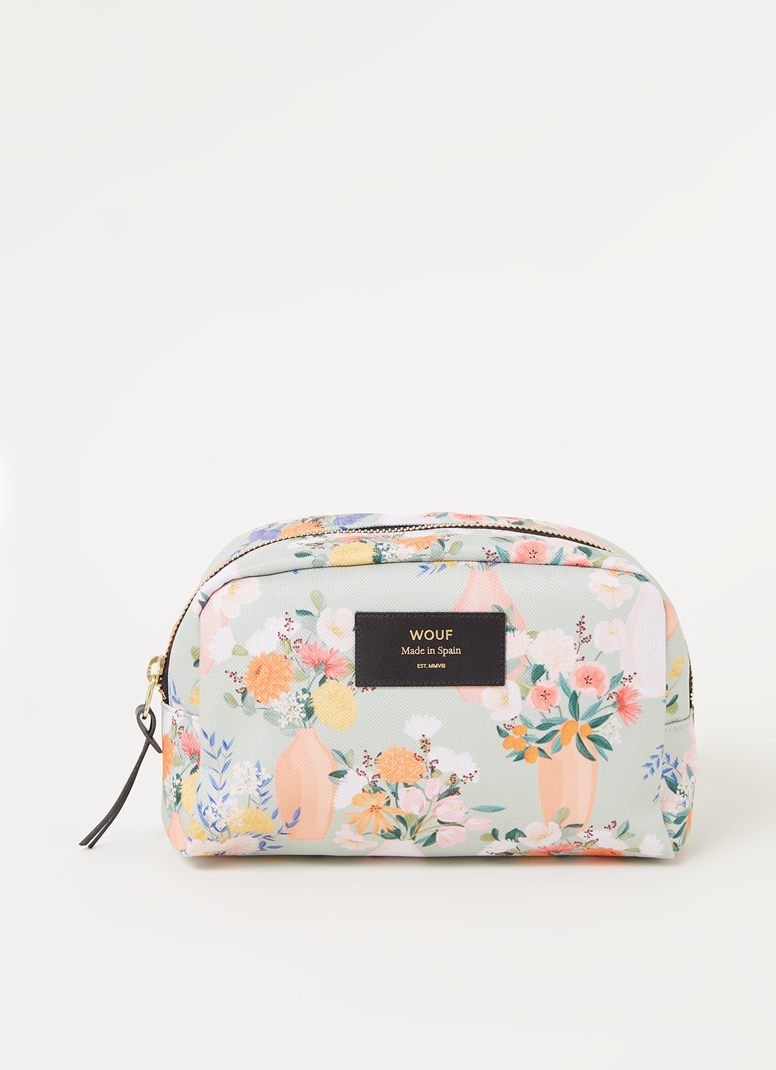 Wouf Aida toilettas met leren details en bloemenprint - voorkant 2 lindegroen