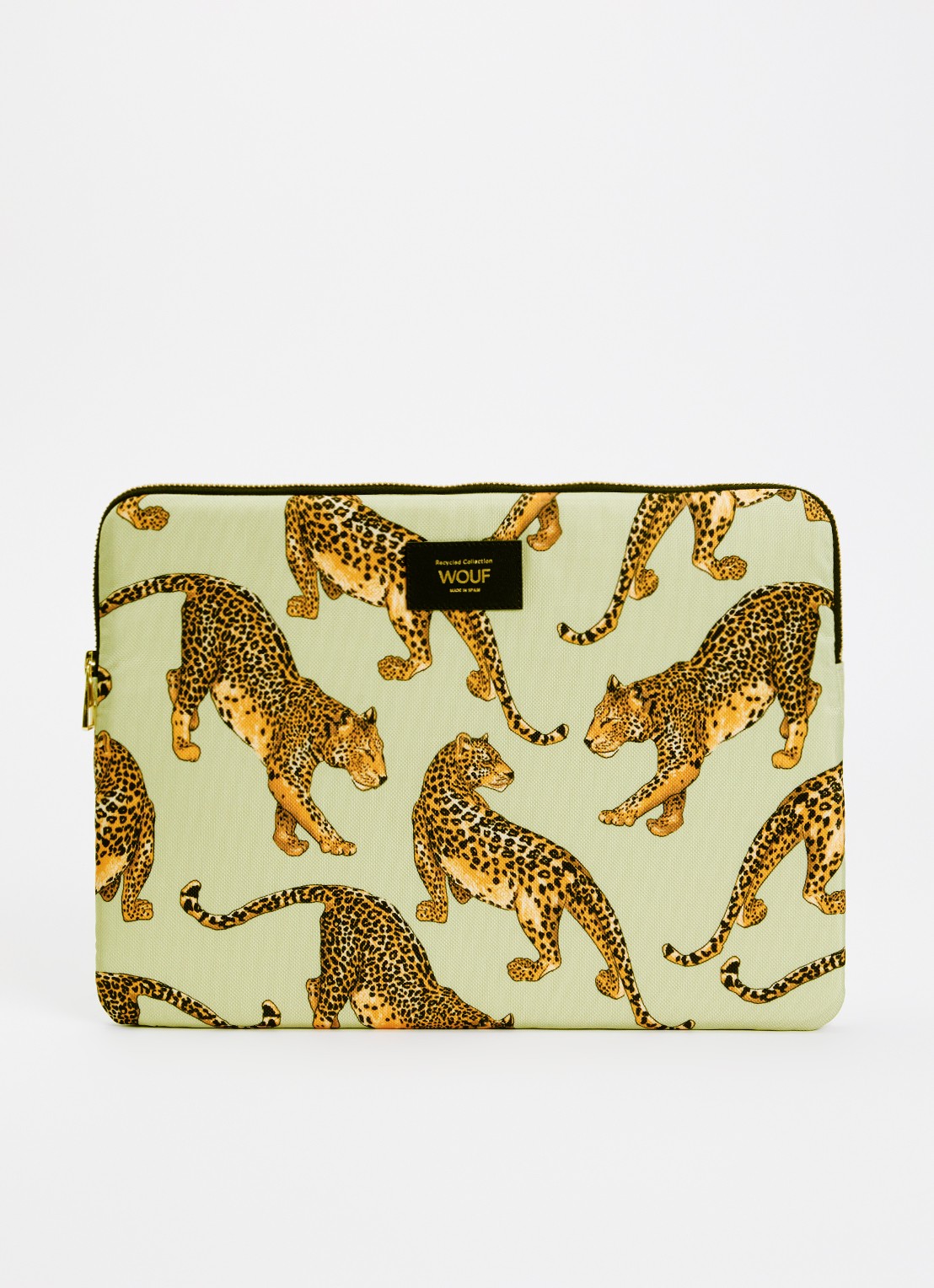 Wouf Avo Leopard laptophoes 13 en 14 inch met print - voorkant 2 lindegroen
