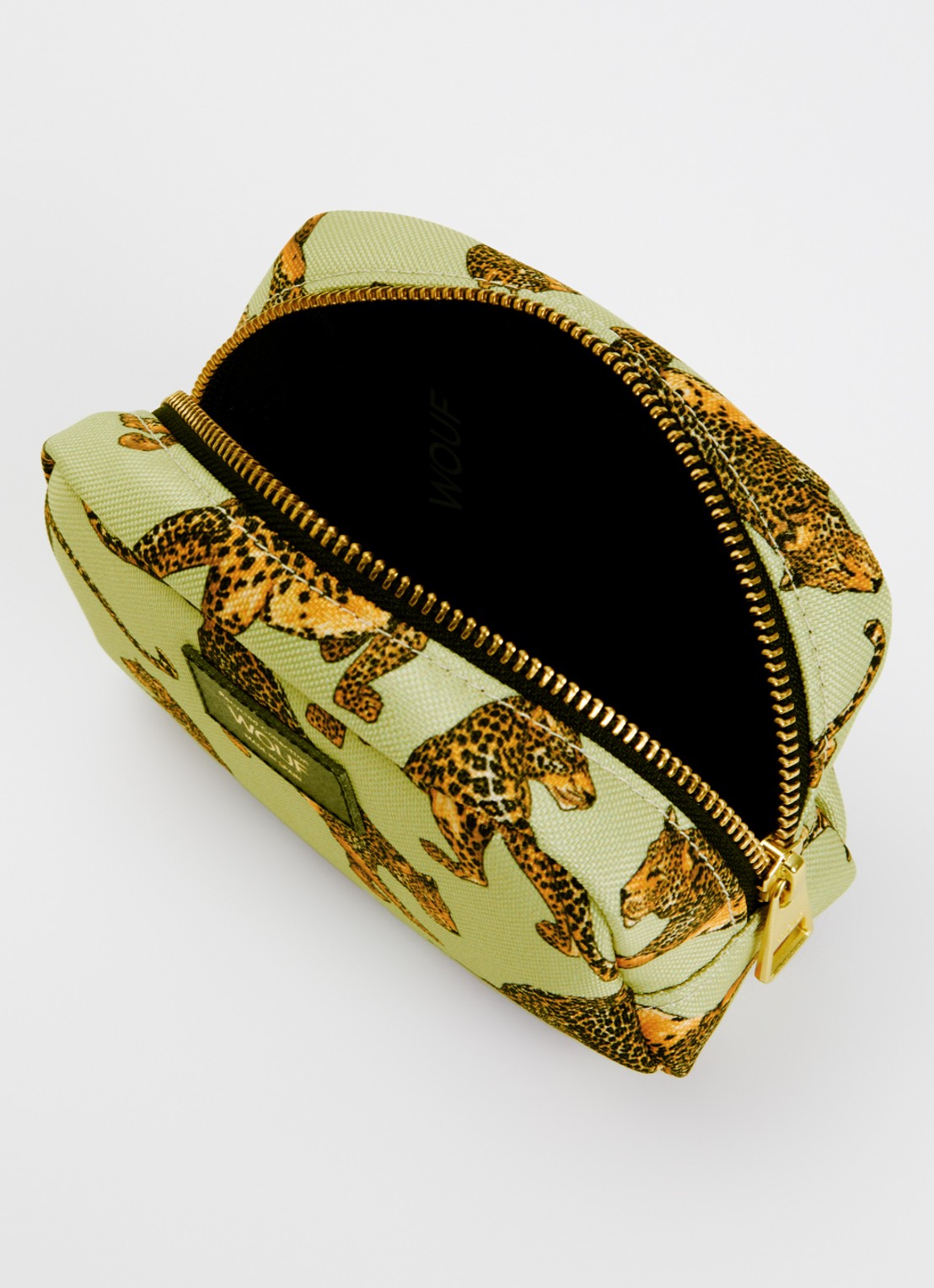 Wouf Avo Leopard make-up tas met print - voorkant 2 lindegroen