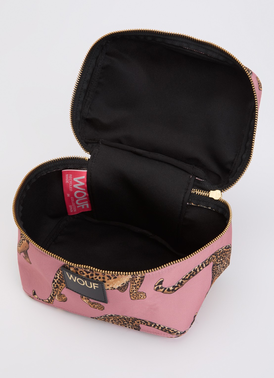 Wouf Blush Leopard make-up tas met print - voorkant 2 roze