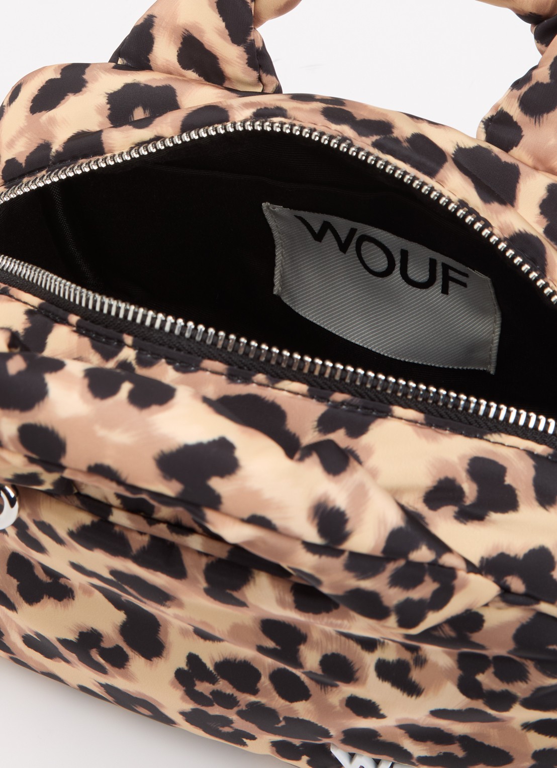 Wouf Feline Bowling handtas met panterprint - detail bruin